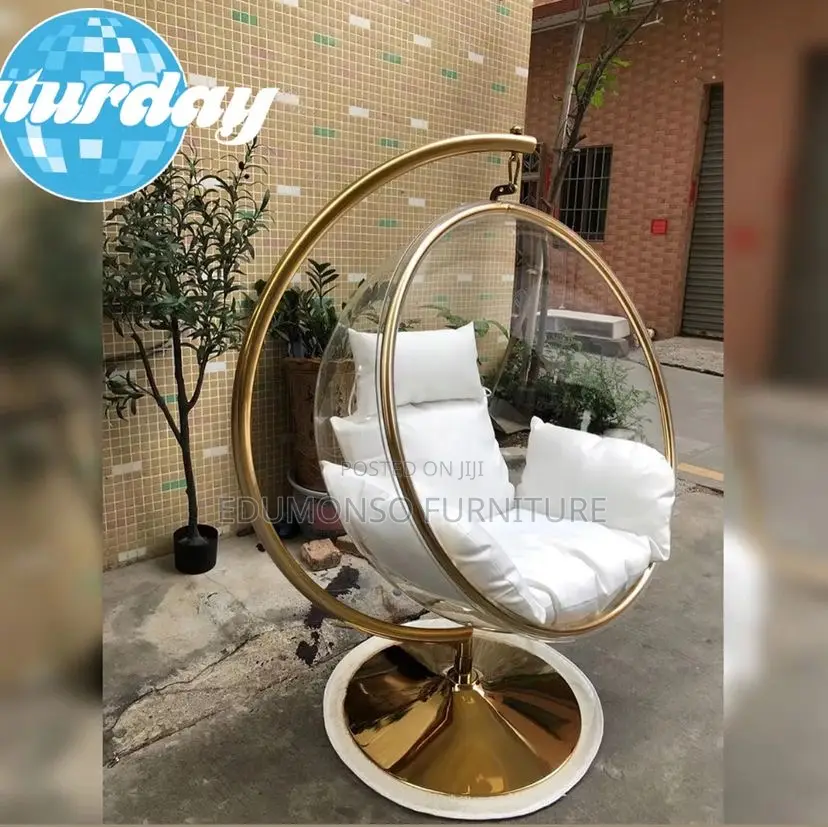 Acrylic Accent Swing Chair With Gold Metal Base