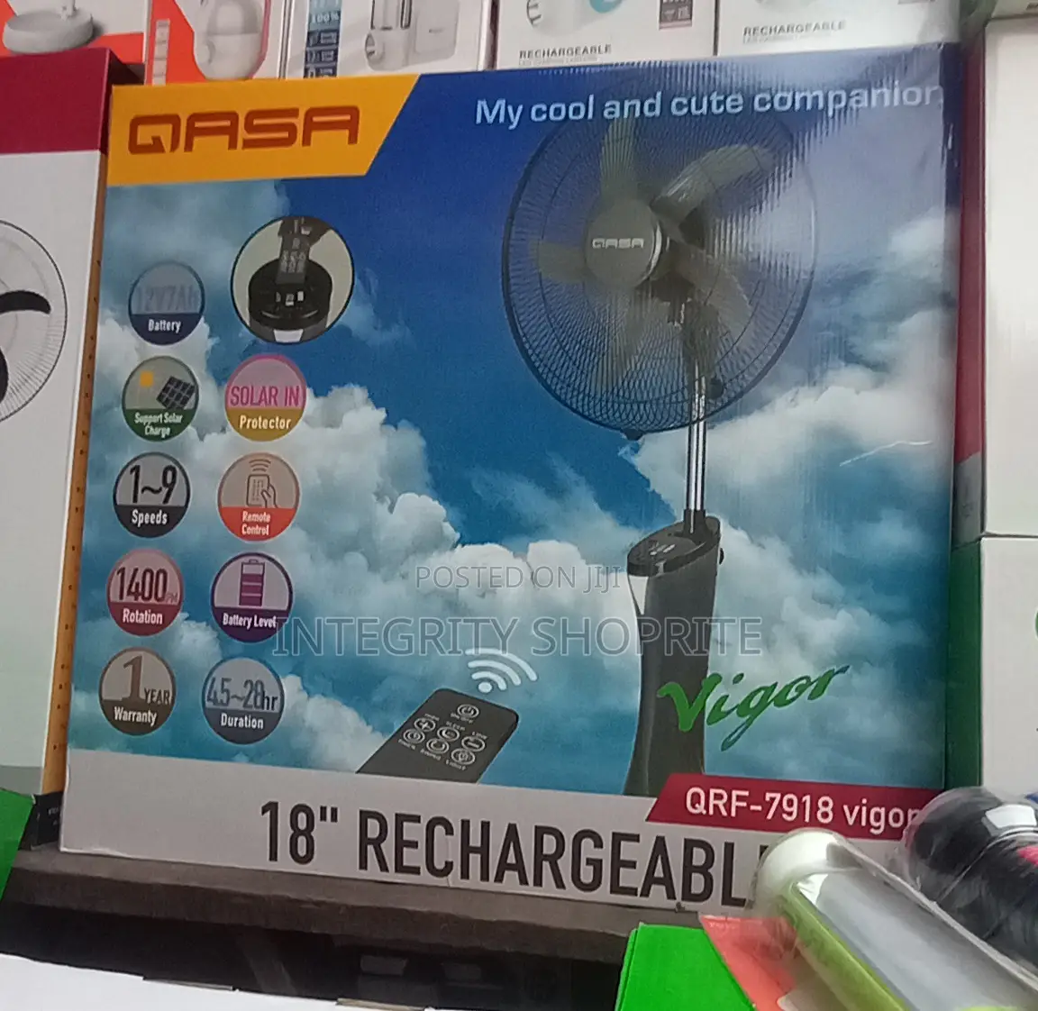 Qasa 18 Inches Rechargeable Fan