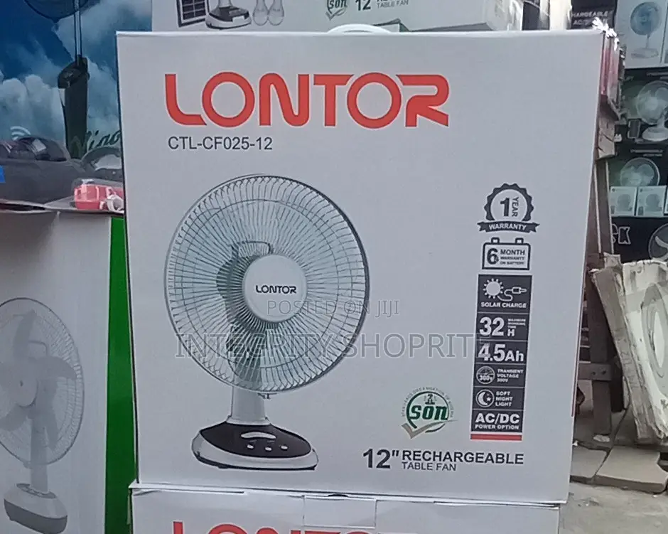 Lontor Rechargeable Table Fan 12 Inches