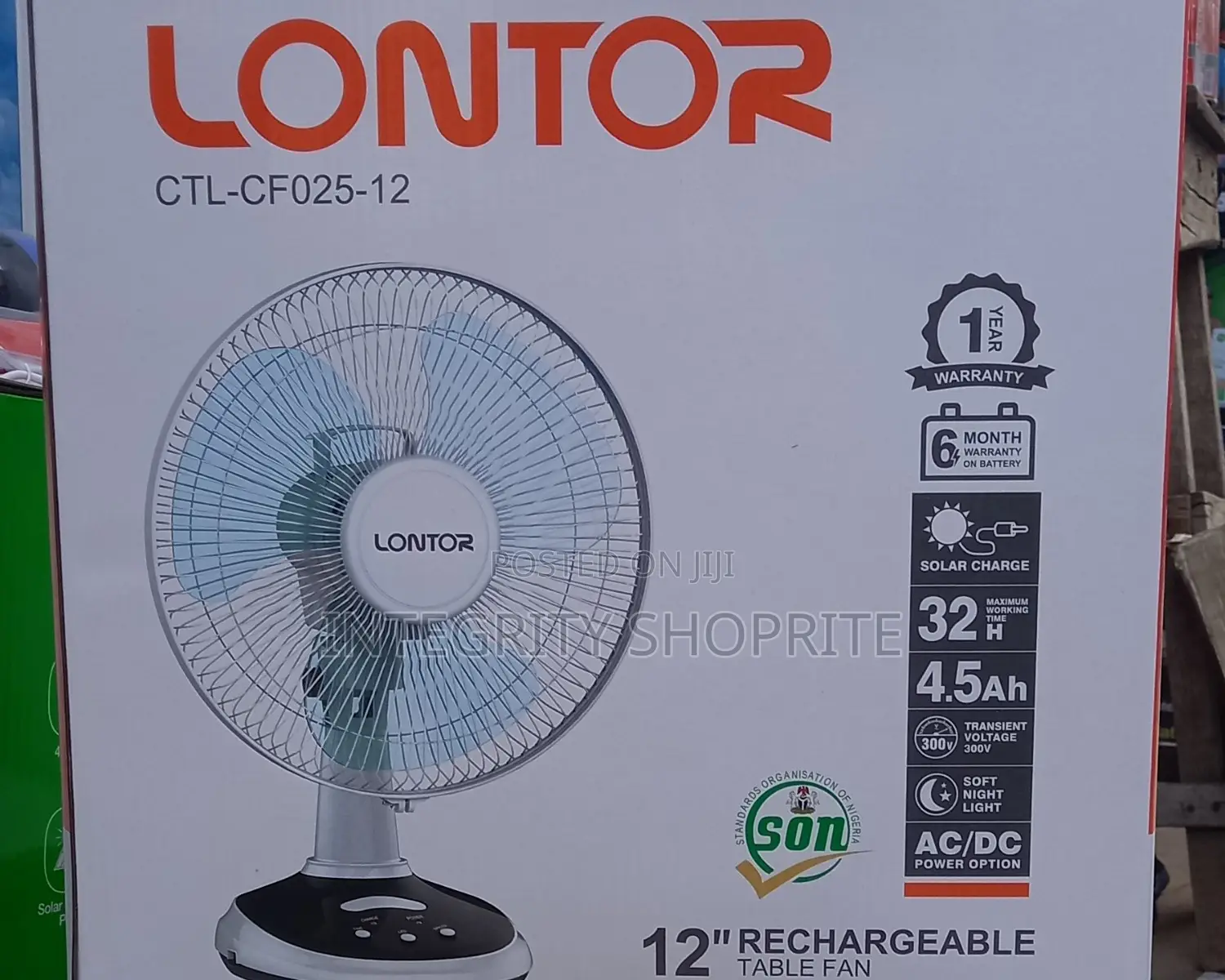 Lontor Rechargeable Table Fan 12 Inches