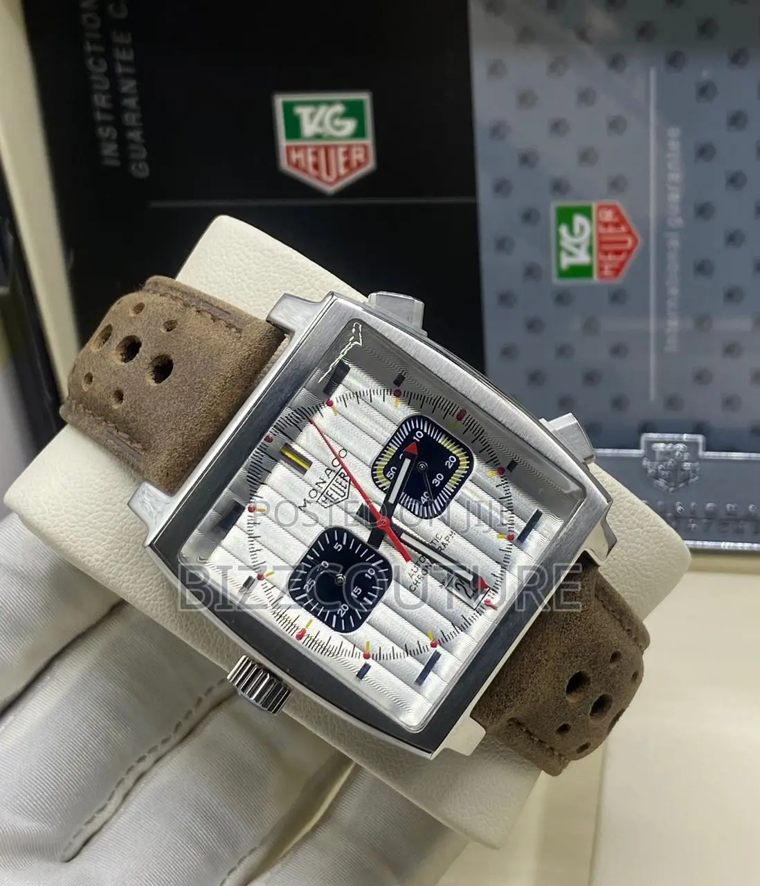 Original Monaco Heuer Chronograph Gray Leather Watch
