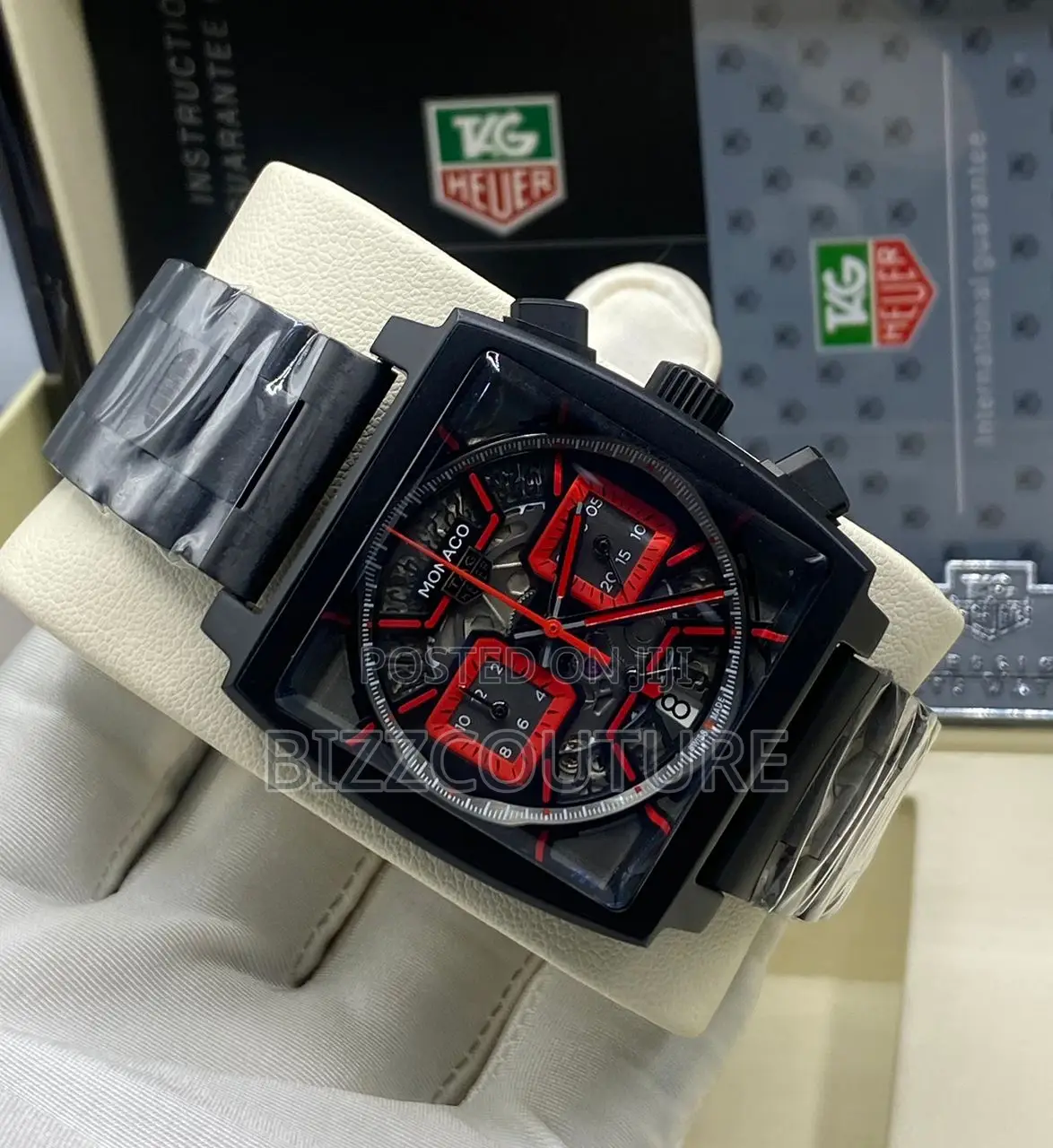 Original Monaco Chronograph Black Silver Chain Watch