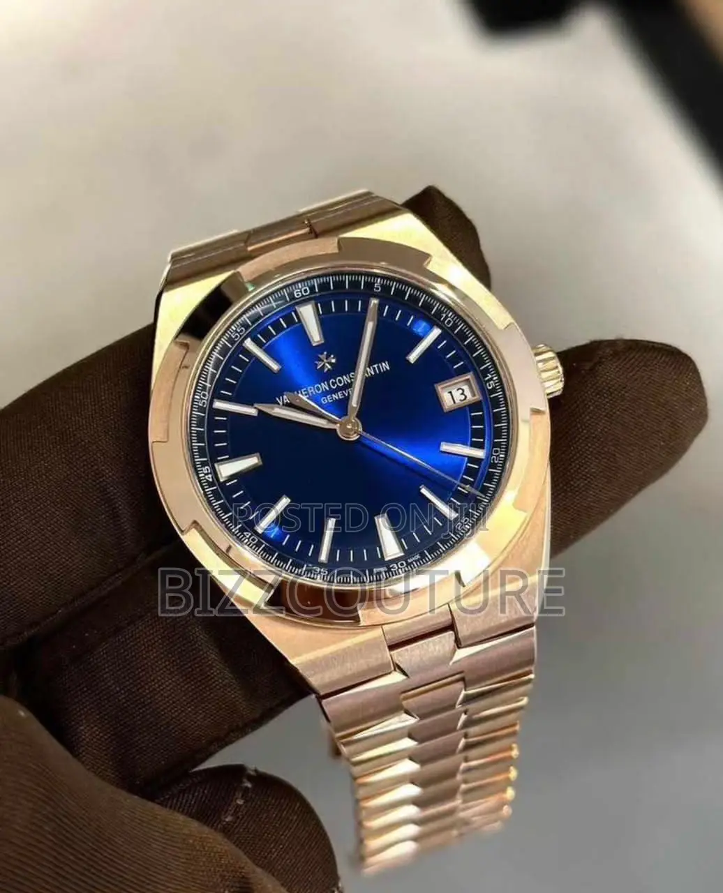 Original Vacheron Constantin Blue Dail Rose Gold Chain Watch