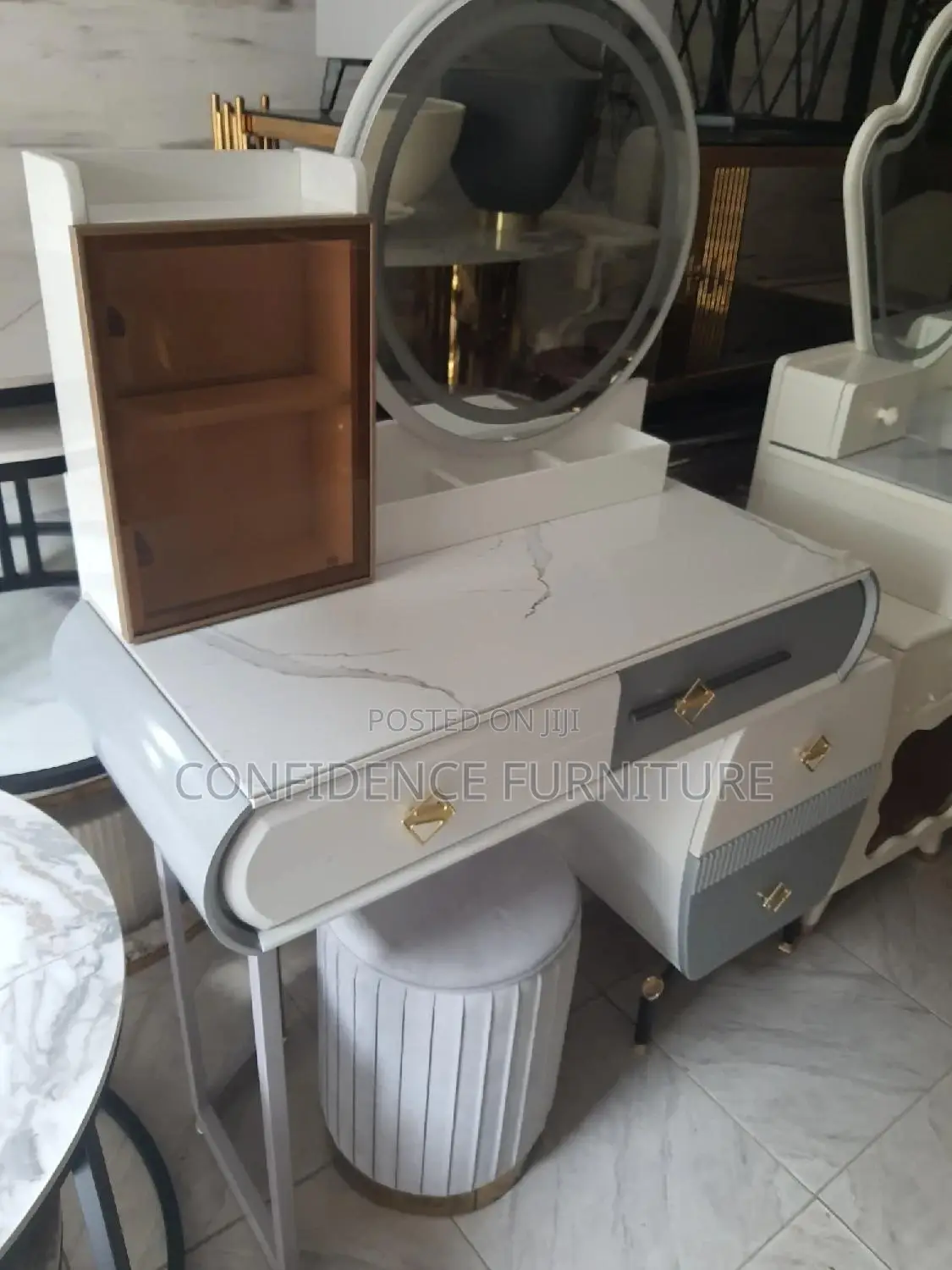 Quality Dressing Mirror With Chair and Attached Drawer