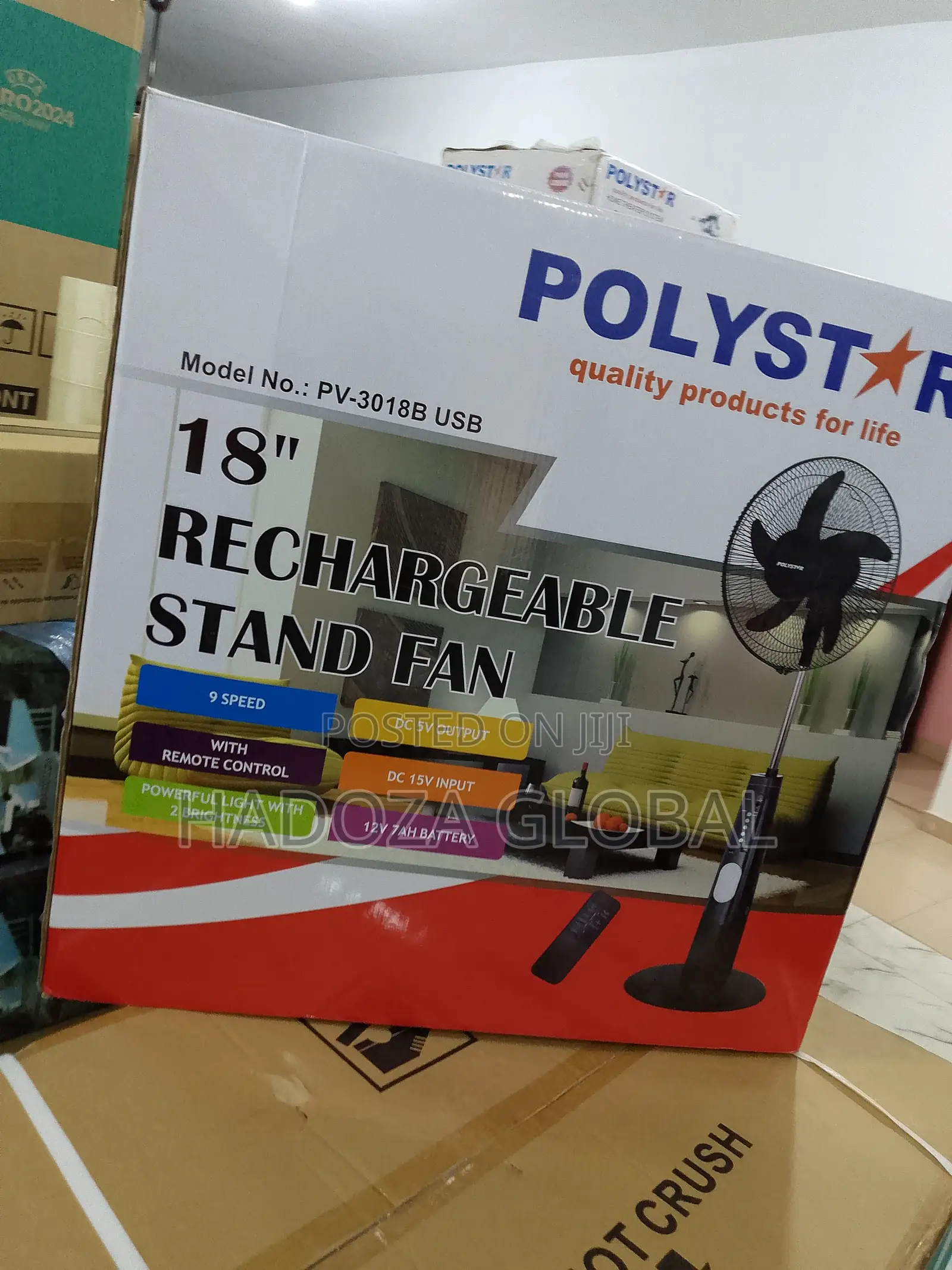 Top Selling Polystar Rechargeable Standing Fan -PV3018BUSB