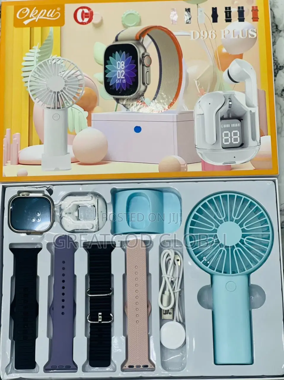 D96 Plus Smartwatch With Hand Fan and Airdrop Set