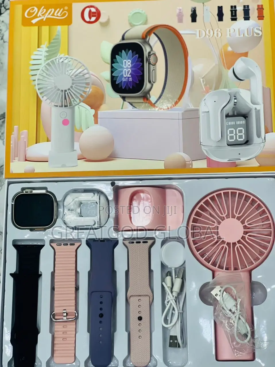D96 Plus Smartwatch With Hand Fan and Airdrop Set