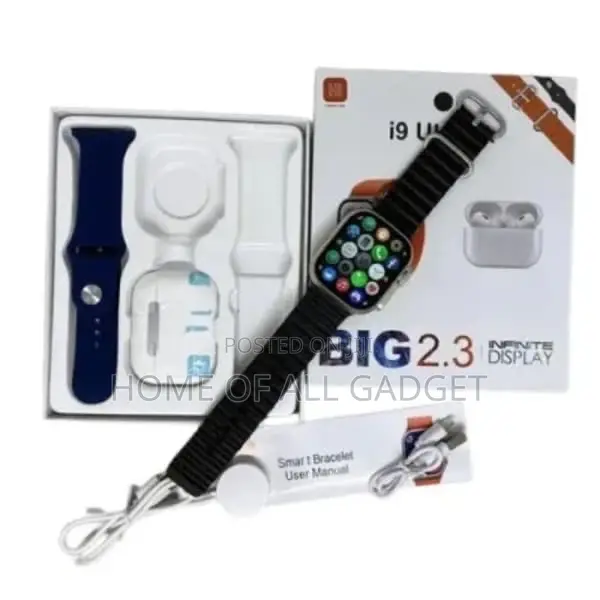 I9 Ultra Smart Watch With 2 Straps + Bluetooth Earphone