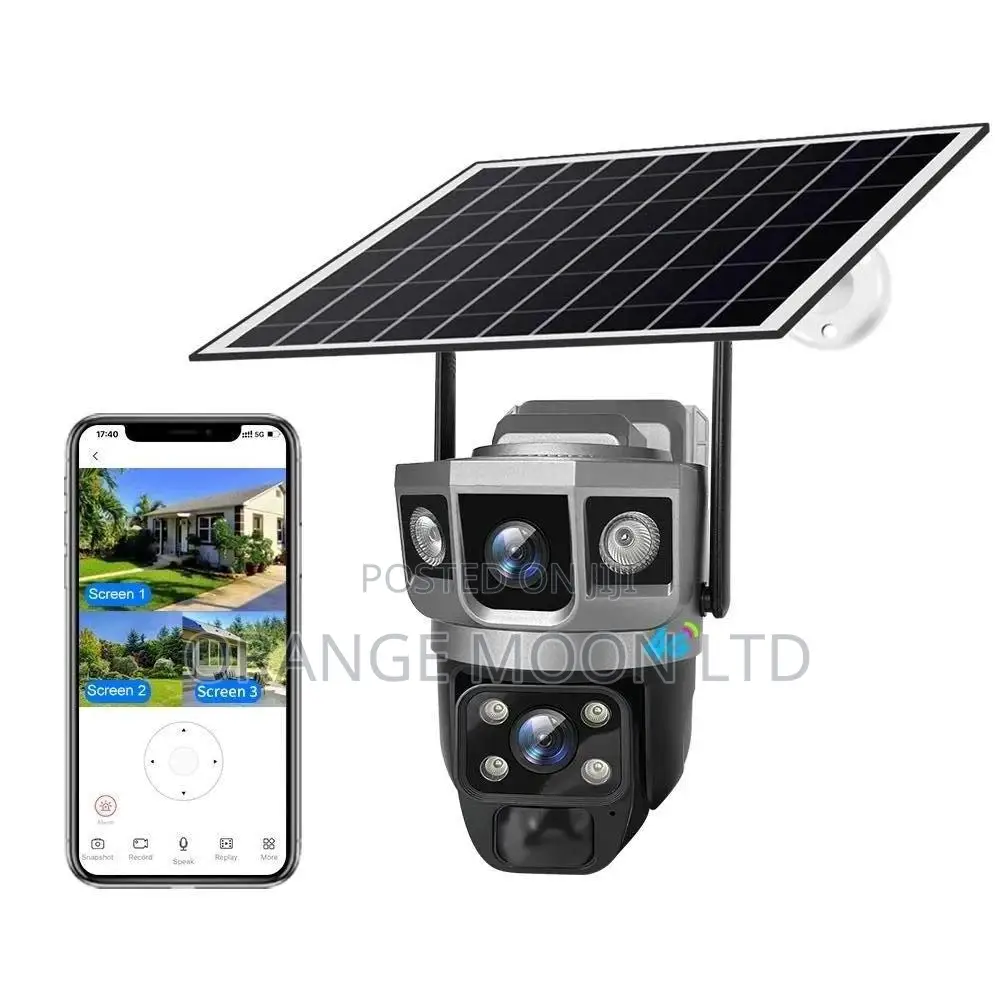 V380 Triple Lens 4mp 4g Solar CCTV Camera