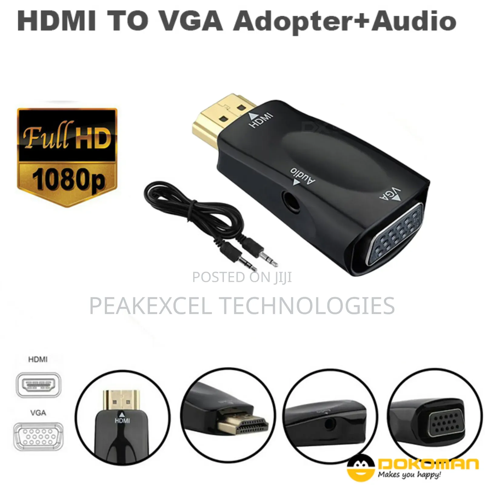 HDMI to VGA Converter Adapter -1080p Video With 3.5mm Audio