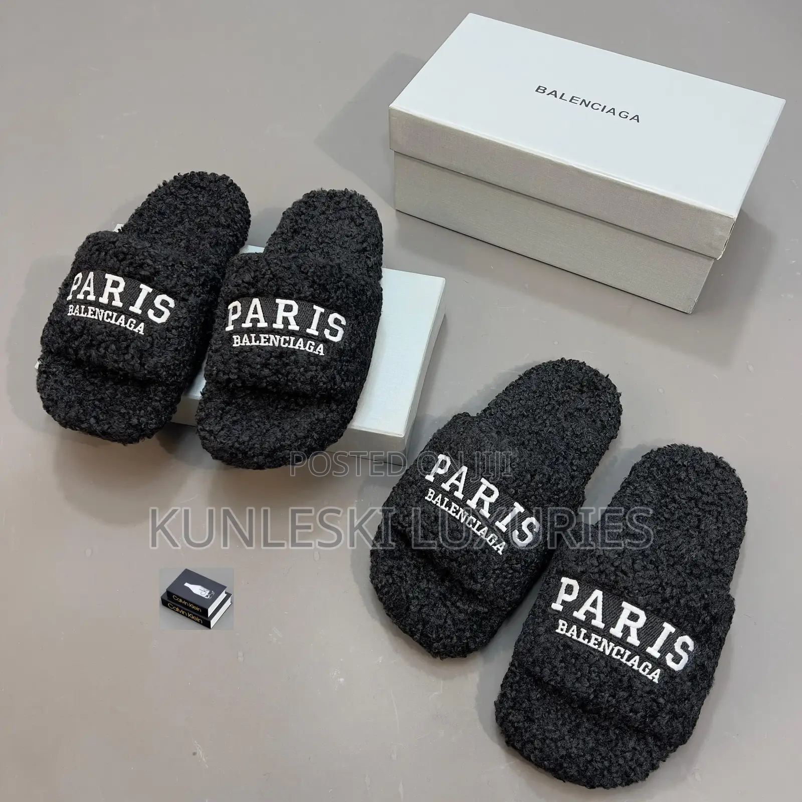 Original Balenciaga Black Furry Slides