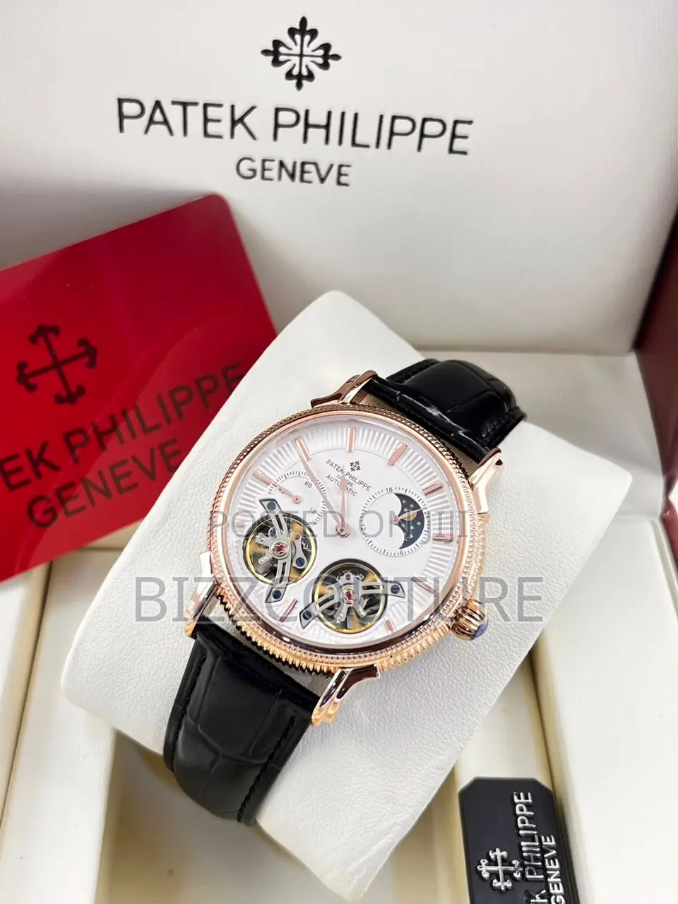 Original PATEK PHILIPPE Geneve Automatic Black Leather Watch