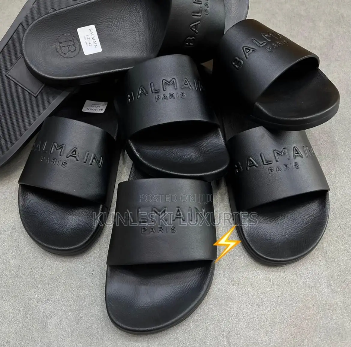 Original Balmain Men Leather Slides