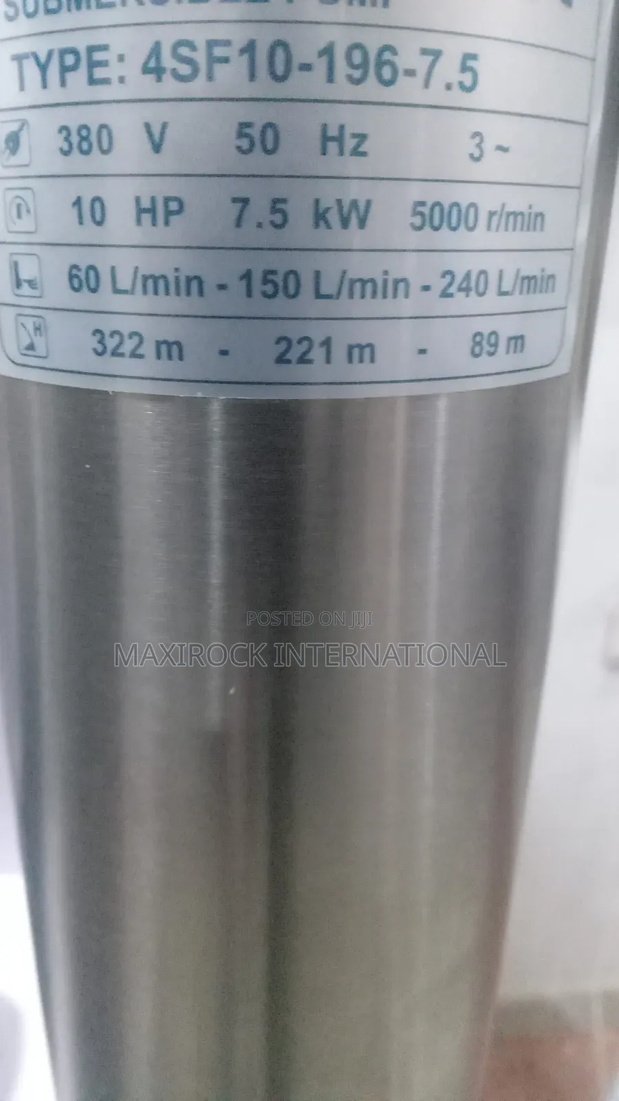 10hp 7.5kw Submersible Pump 322m Head Max