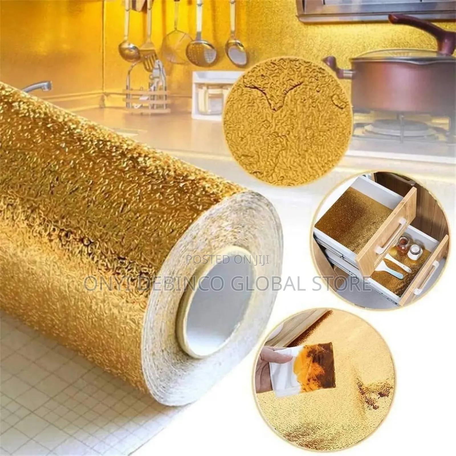 Gold Drops Look Self Adhesive Cabinet Foil Kitchen Wallpaper