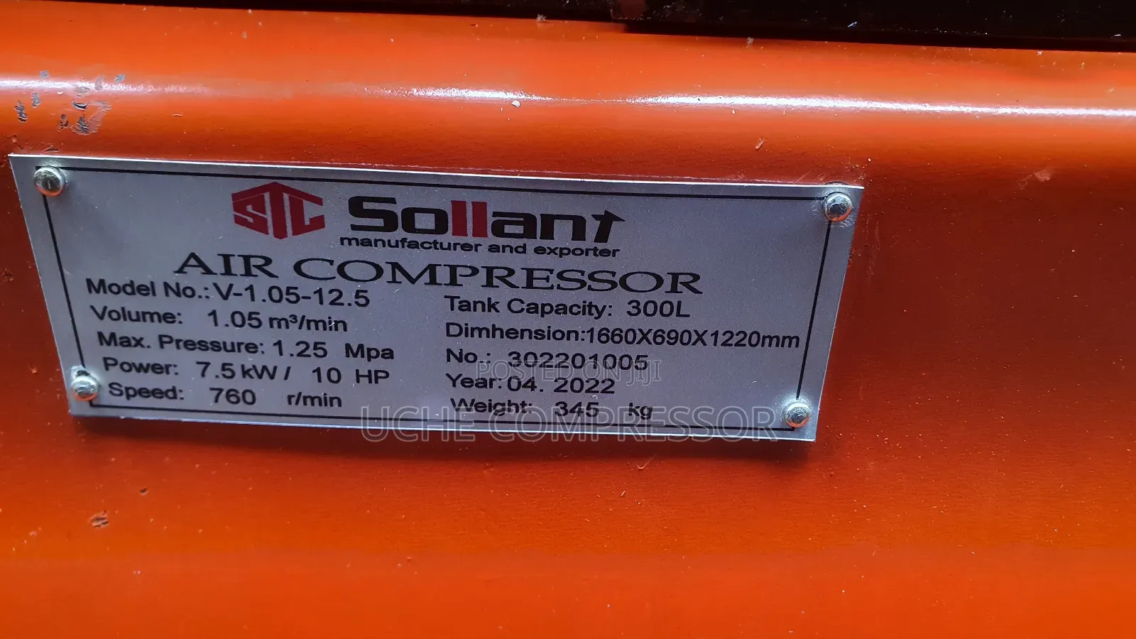 Sollant Air Compressor 10hp 7.5kw 300l Original One