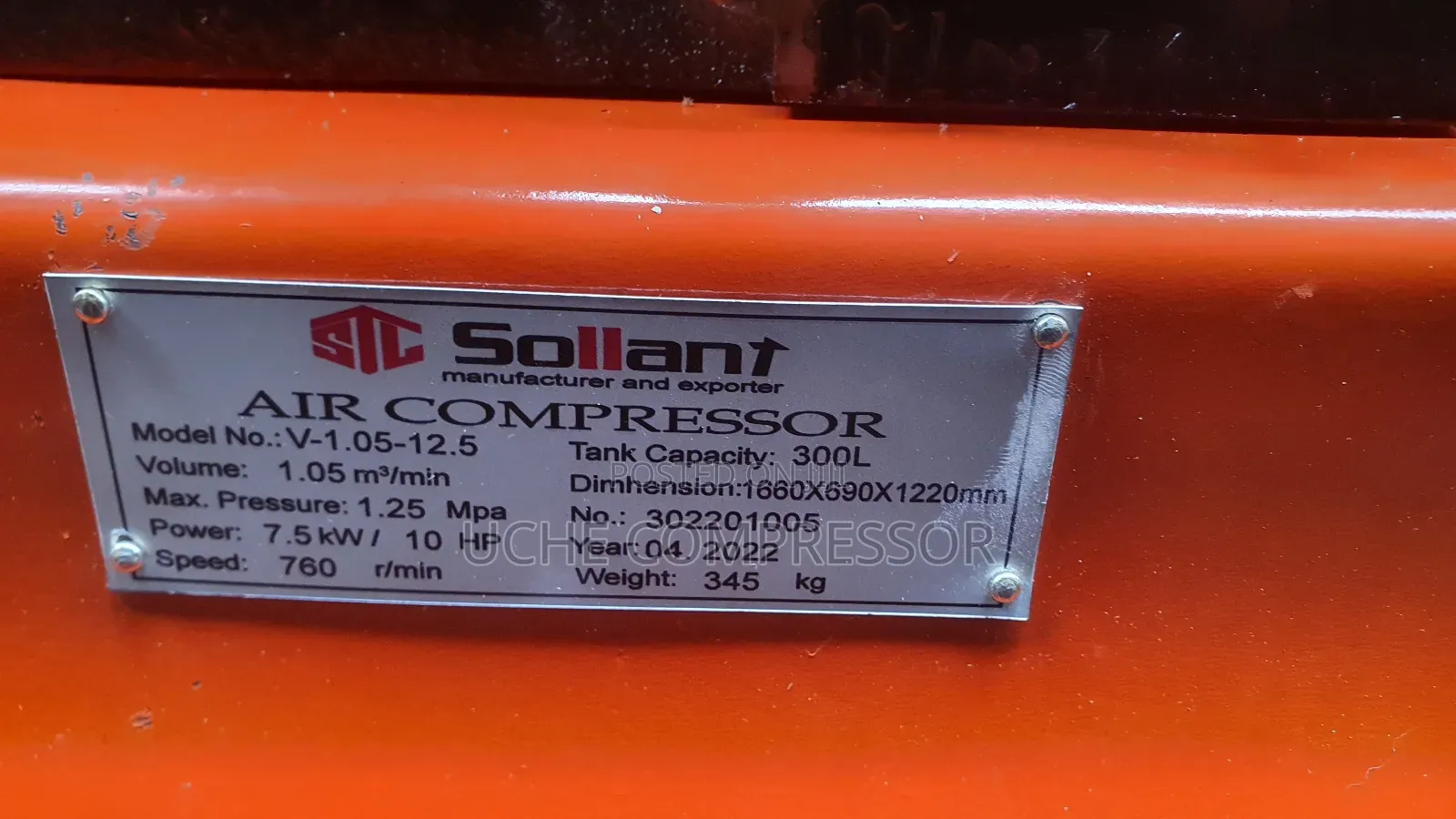 Sollant Air Compressor 10hp 7.5kw 300l Original One