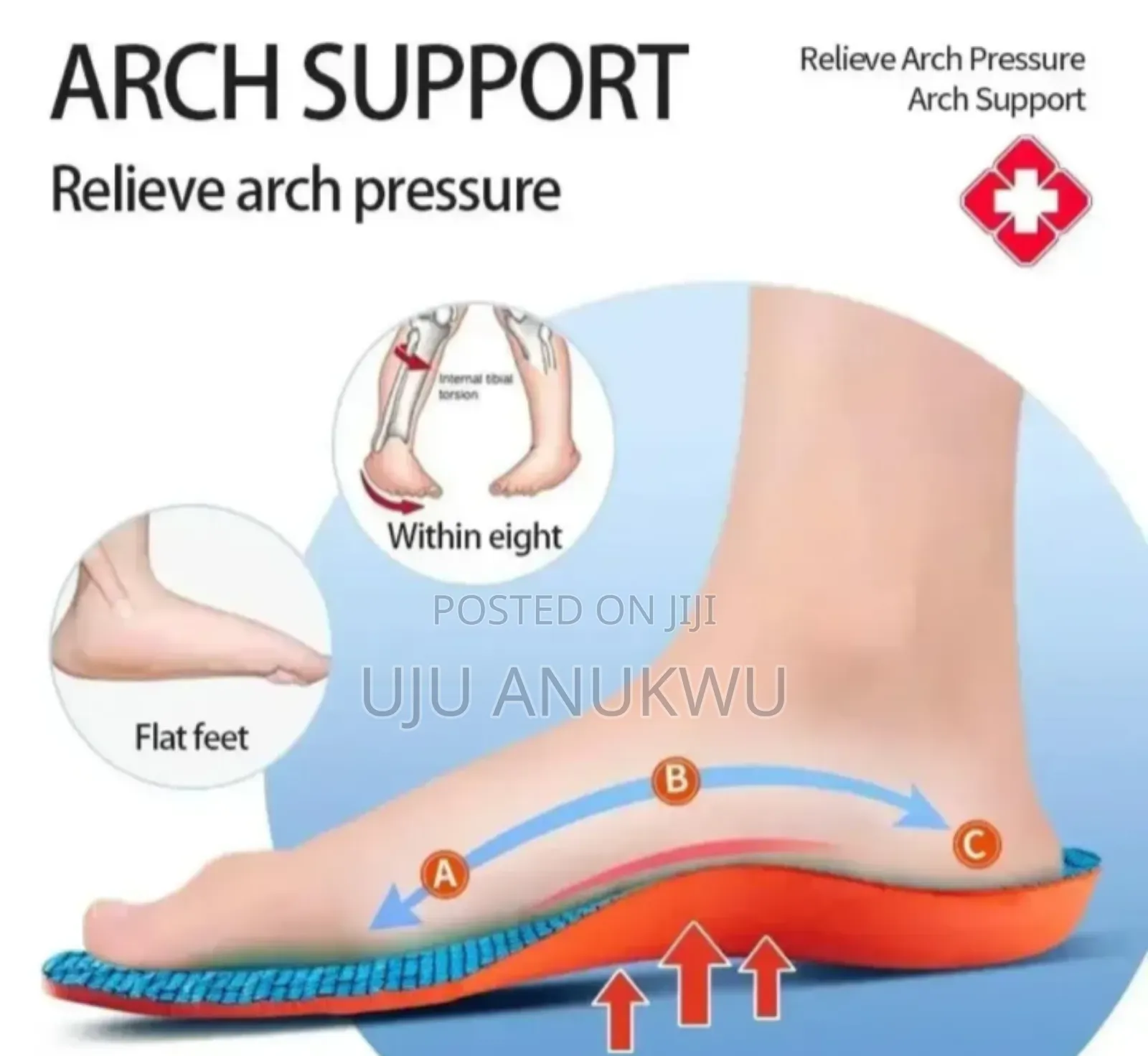 High Impact Orthopedic Insole 4 Flat Feet, Arch Support