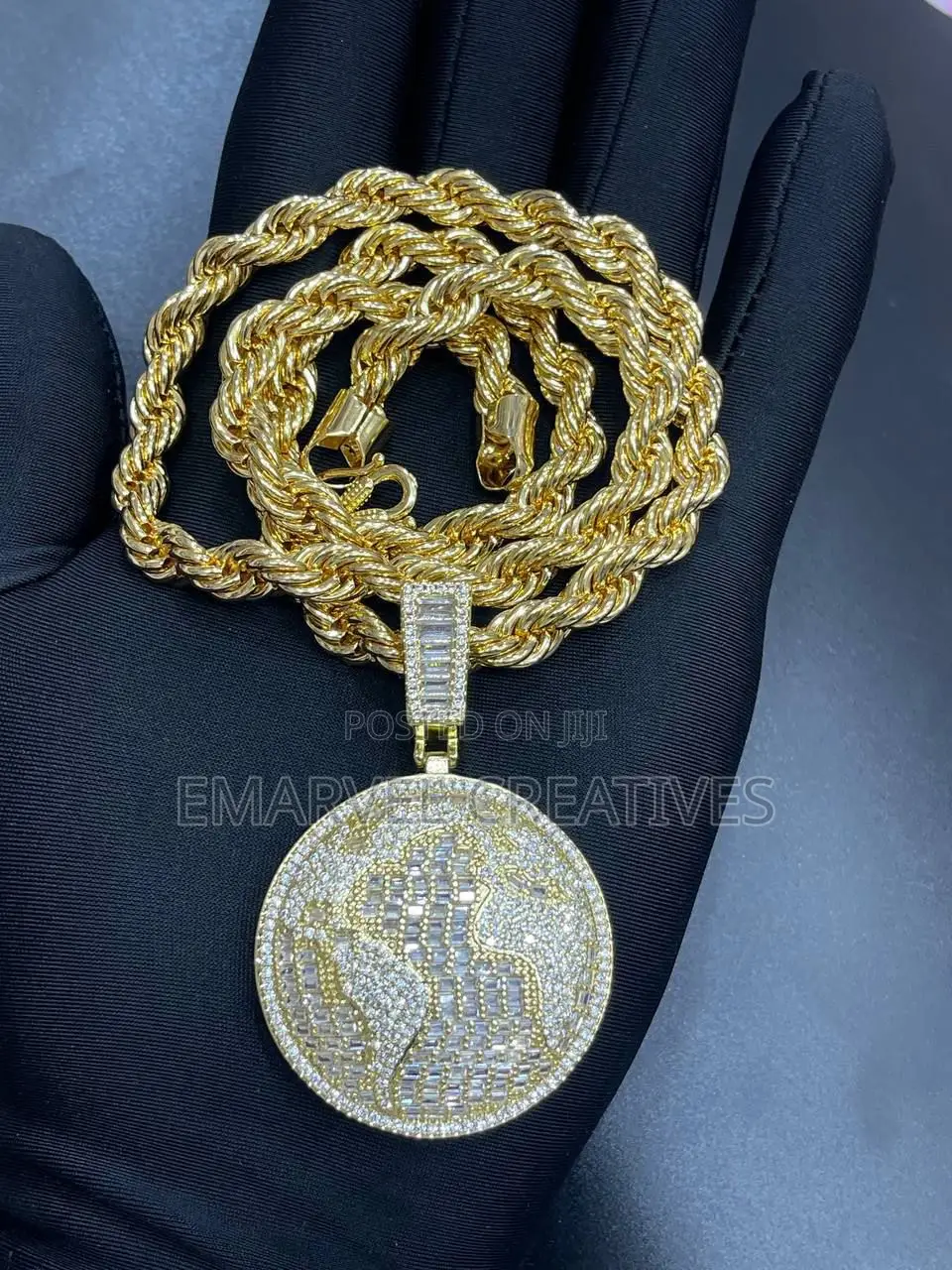 Round Cross Pendant Necklace Full Hip Hop Punk Cuban Chain