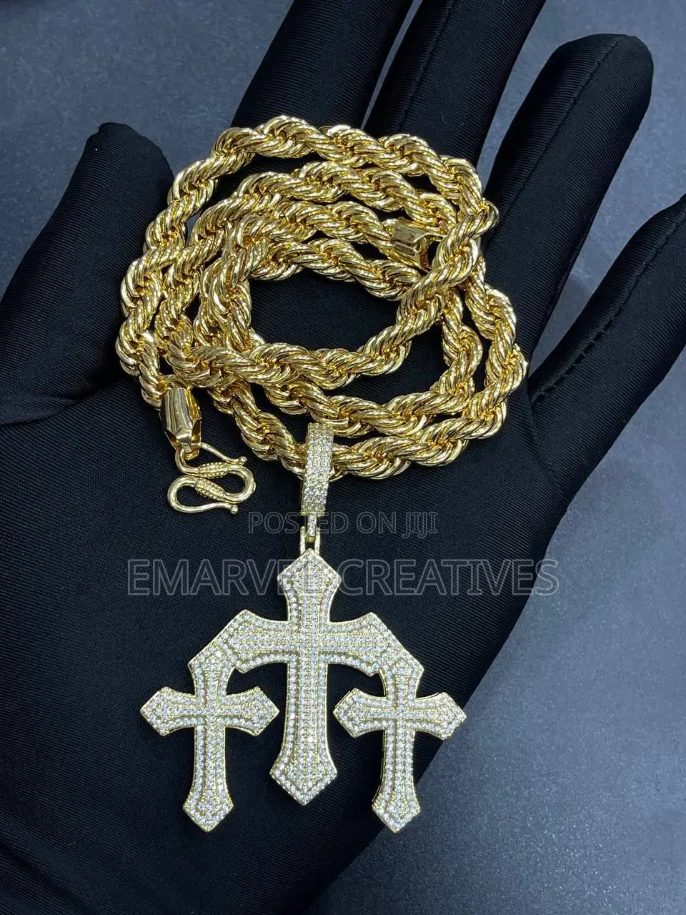 Round Cross Pendant Necklace Full Hip Hop Punk Cuban Chain