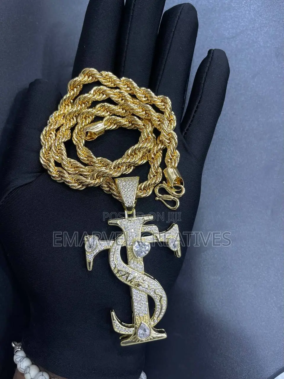 Round Cross Pendant Necklace Full Hip Hop Punk Cuban Chain