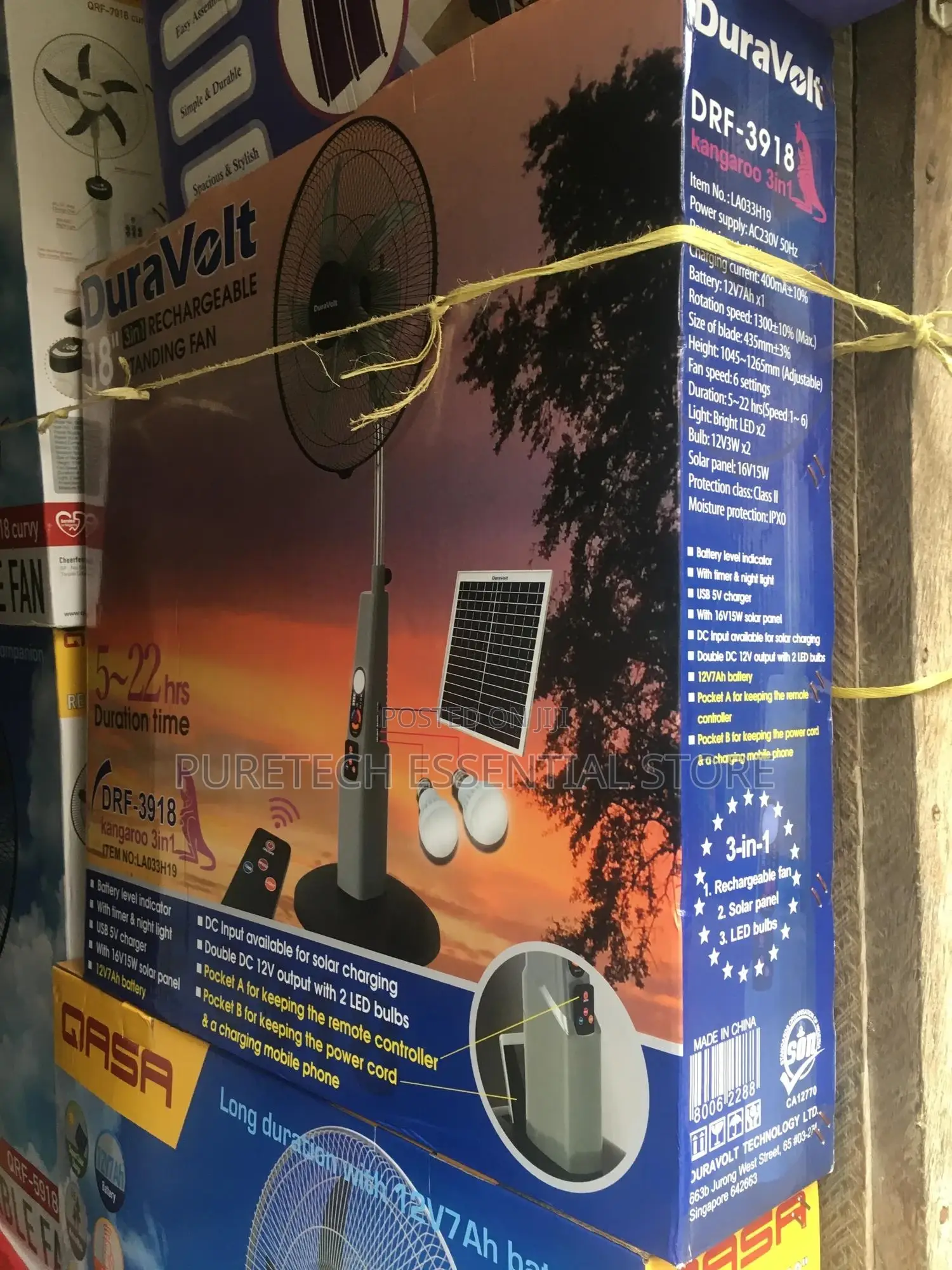 Dura Volt 3in1 18” Inches Rechargeable Standing Fan.
