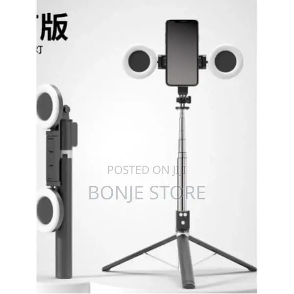 Selfie Stick Tripod Stand With Double Ring Fill Light - 1.7m