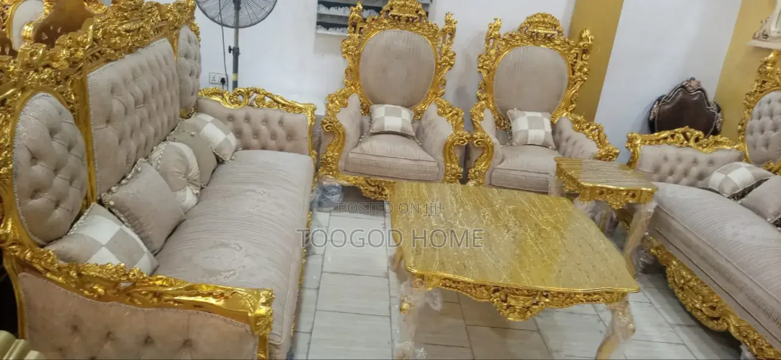 Luxury Gold Sofa's Chairs and Table