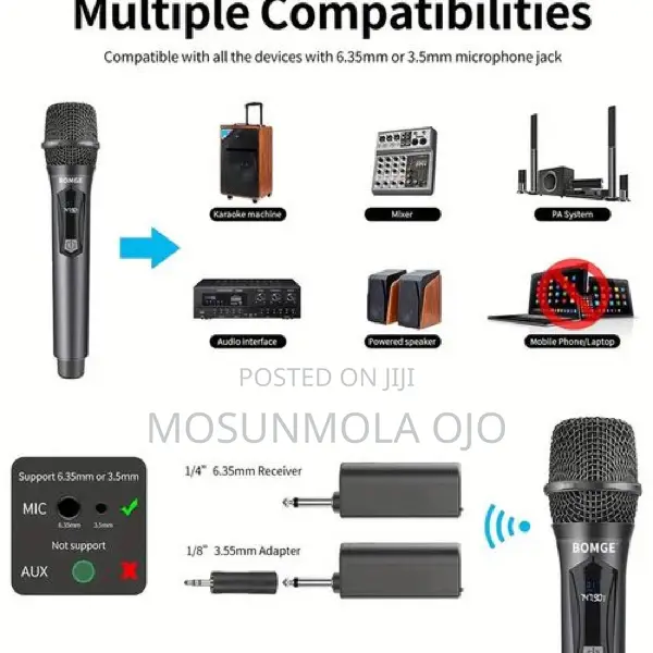 BOMGE 4 Channel Dynamic Wireless Microphone System