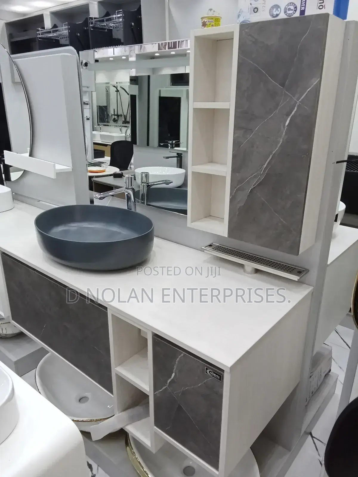 Master Cabinet With Black Counter Top Basin