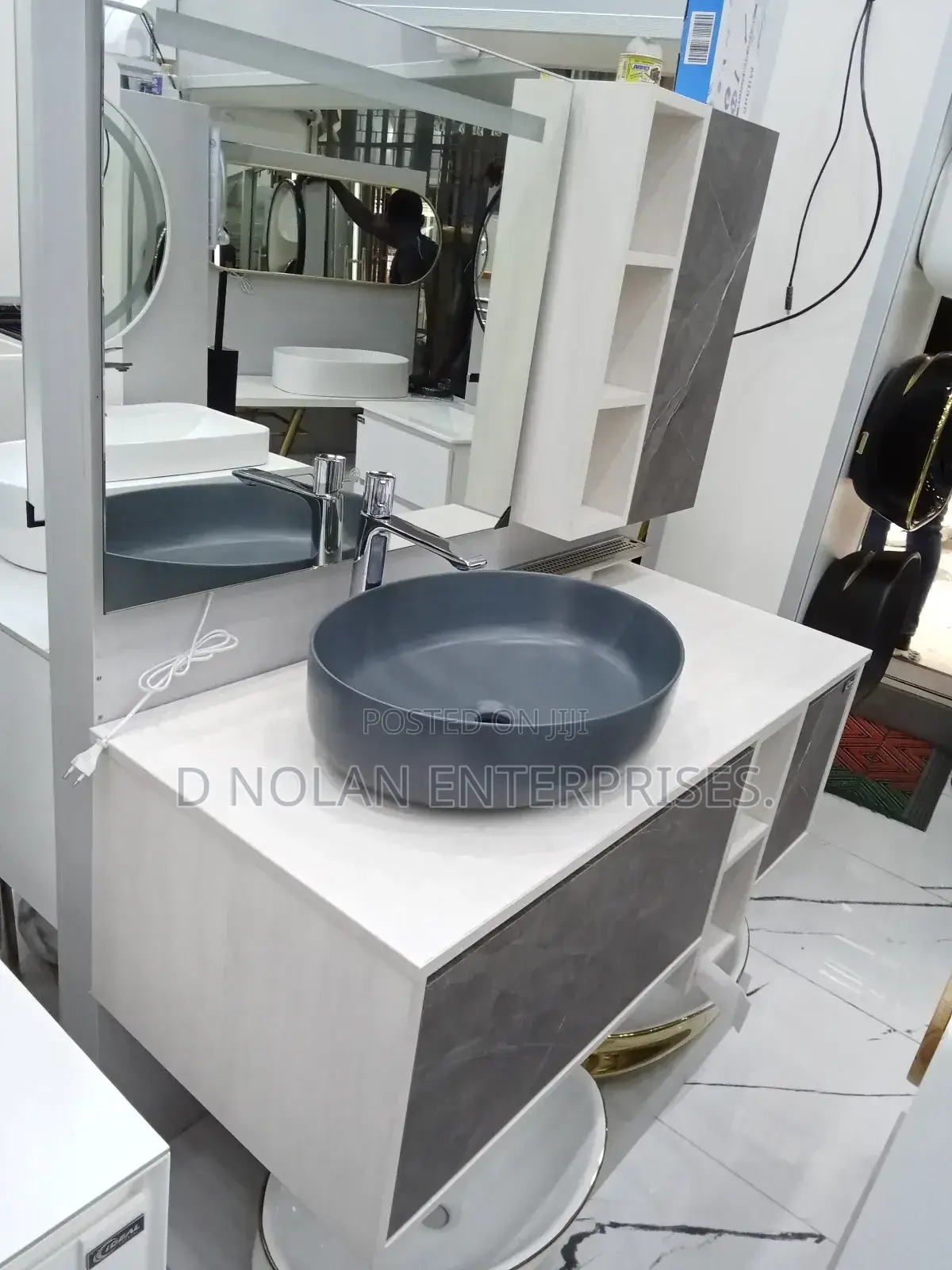 Master Cabinet With Black Counter Top Basin