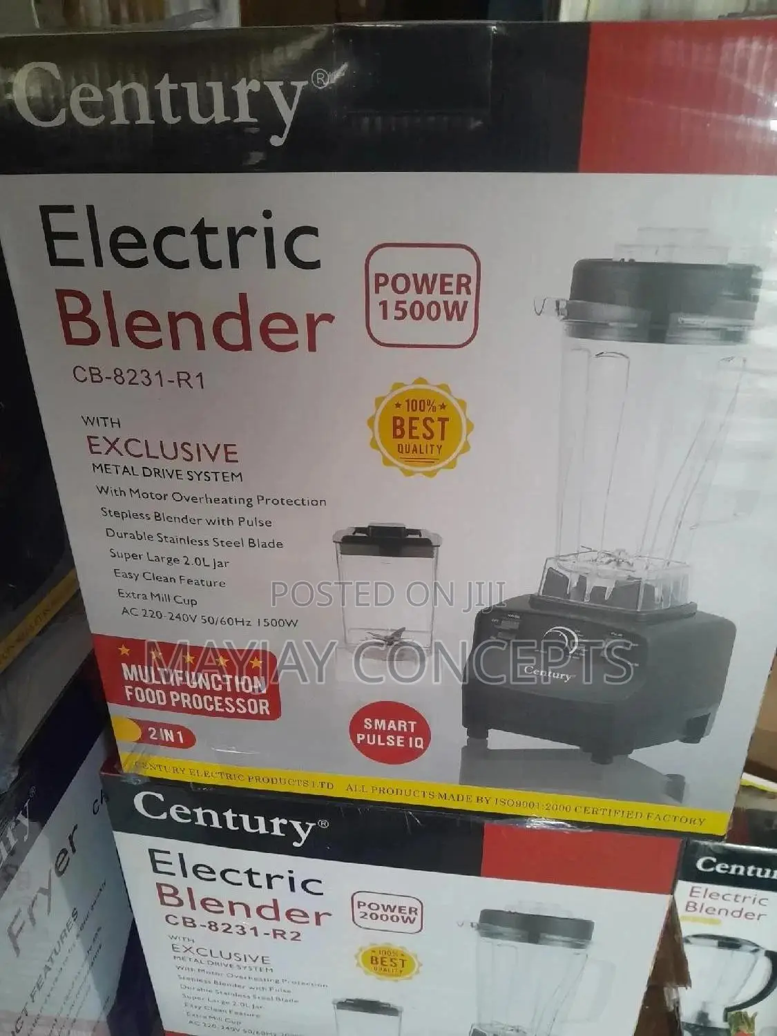 Century 1500w Heavy-Duty Blender Grinder-Metal Drive System