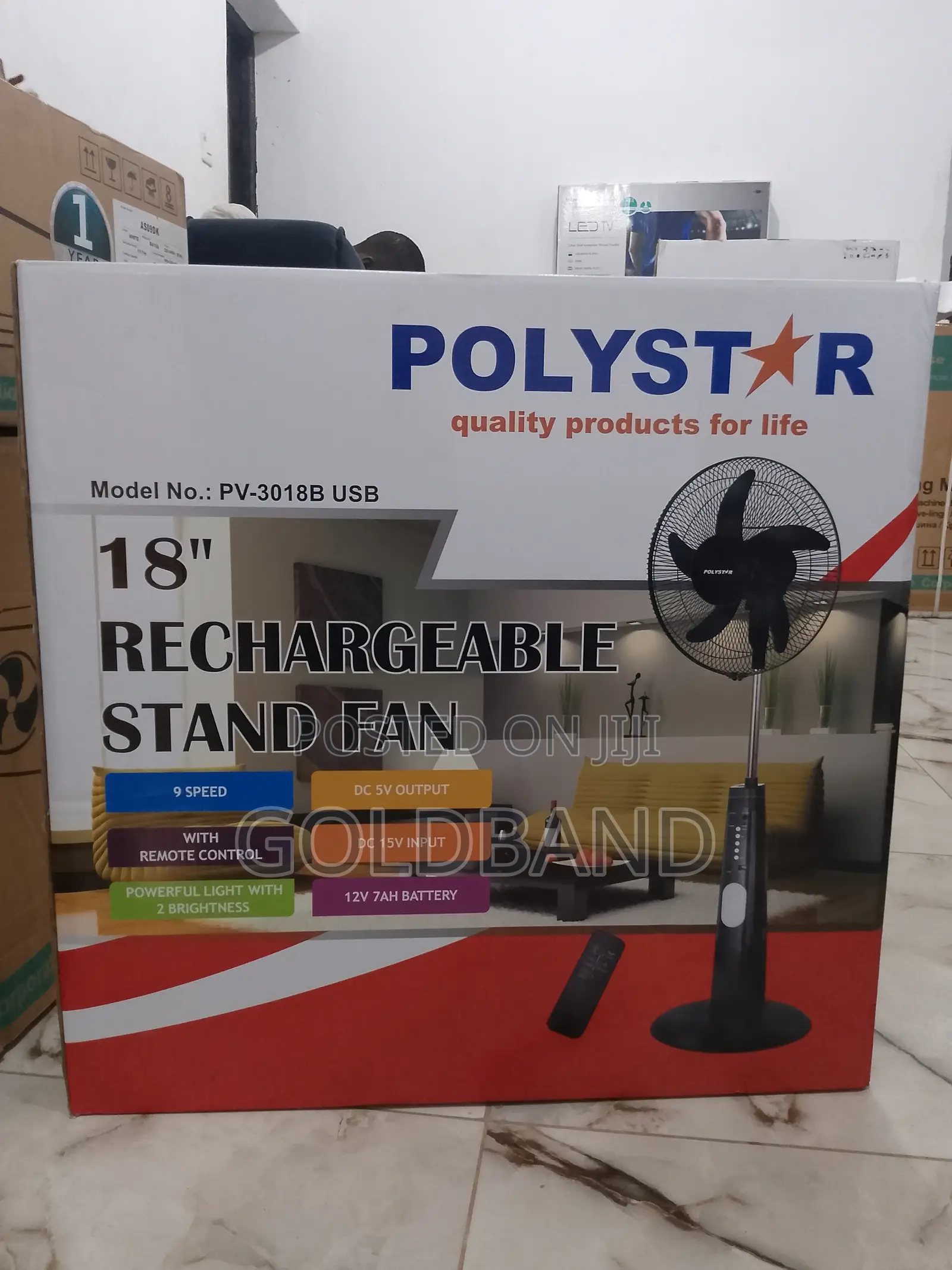 18" Polystar Rechargeable Stand Fan ( PPV3018B)