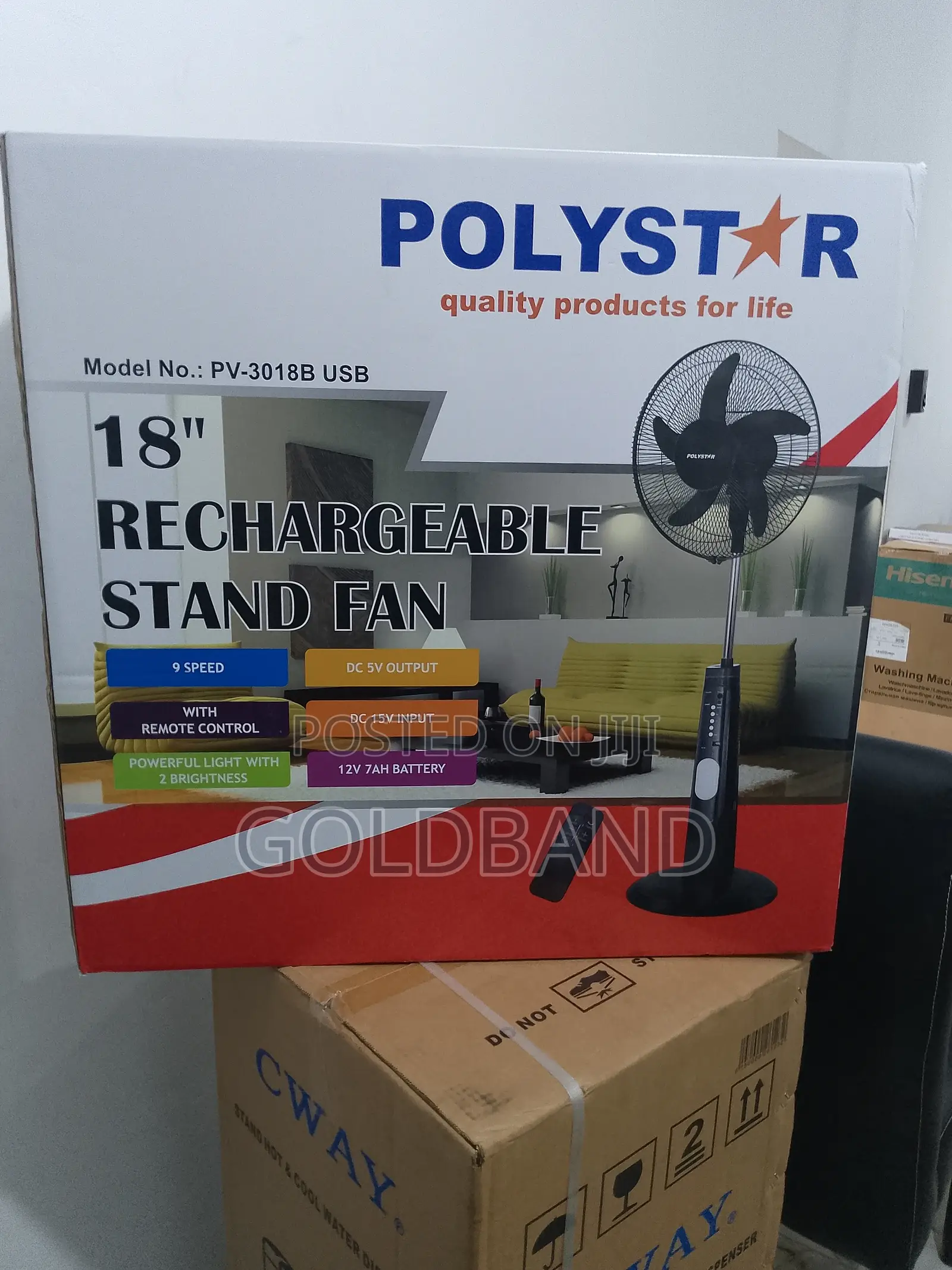 18" Polystar Rechargeable Stand Fan ( PPV3018B)