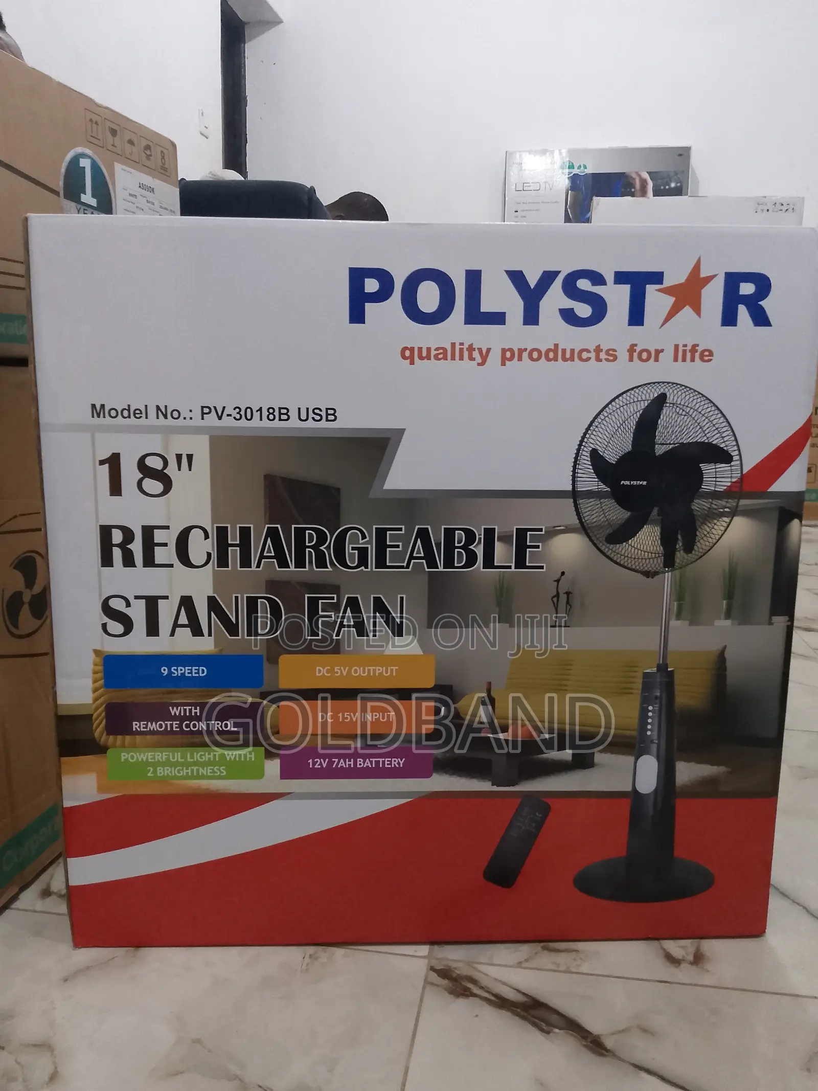 Fast Selling18" PV3018B Poly Star Rechargeable Stand Fan