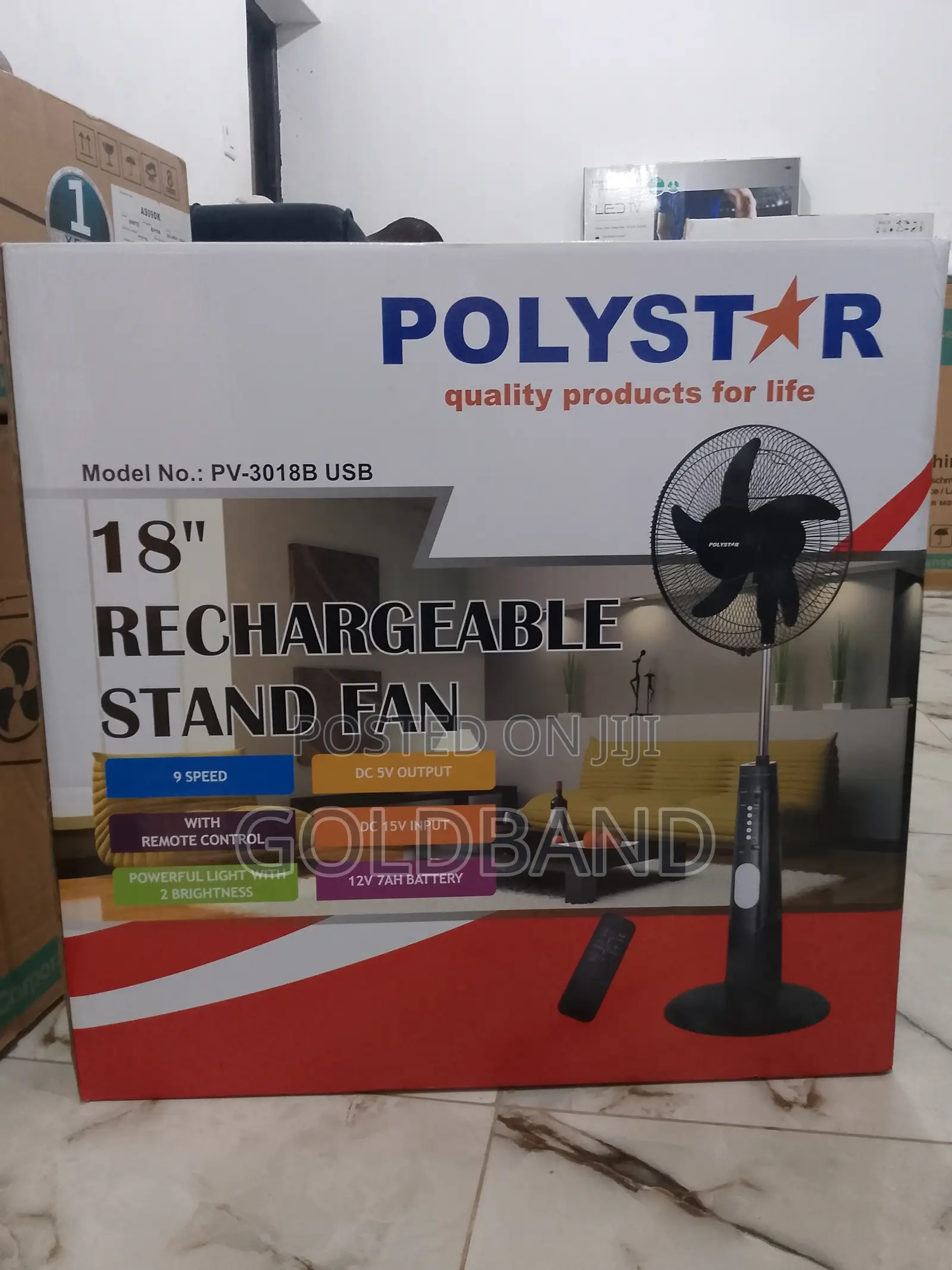 Multifunctional 18" PV3018B Polystar Rechargeable Stand Fan