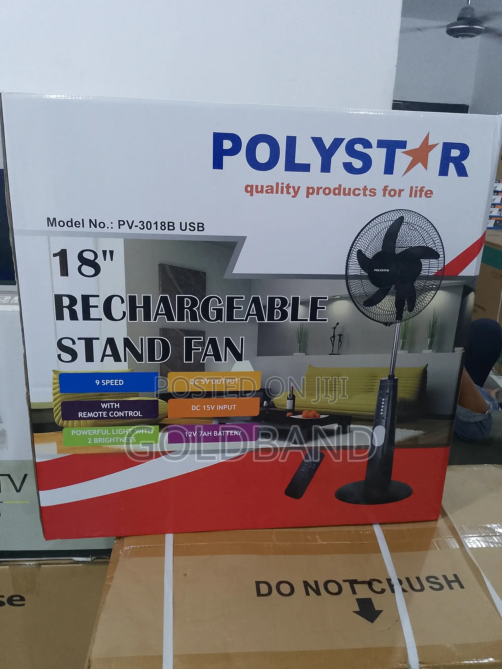 Original 18" PV3018B Poly Star Rechargeable Stand Fan