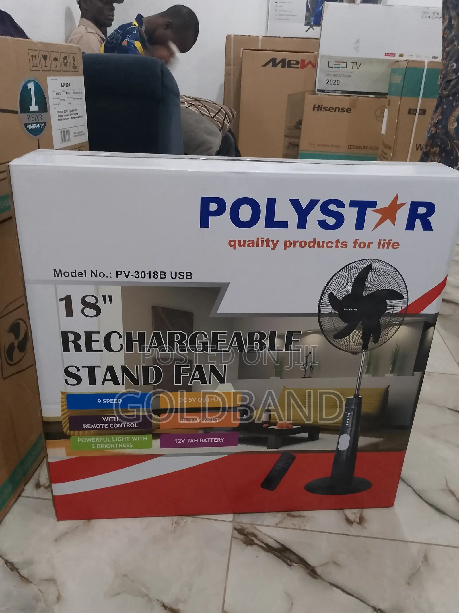New Original Poly Star Rechargeable Stand Fan (18" PV3018B)