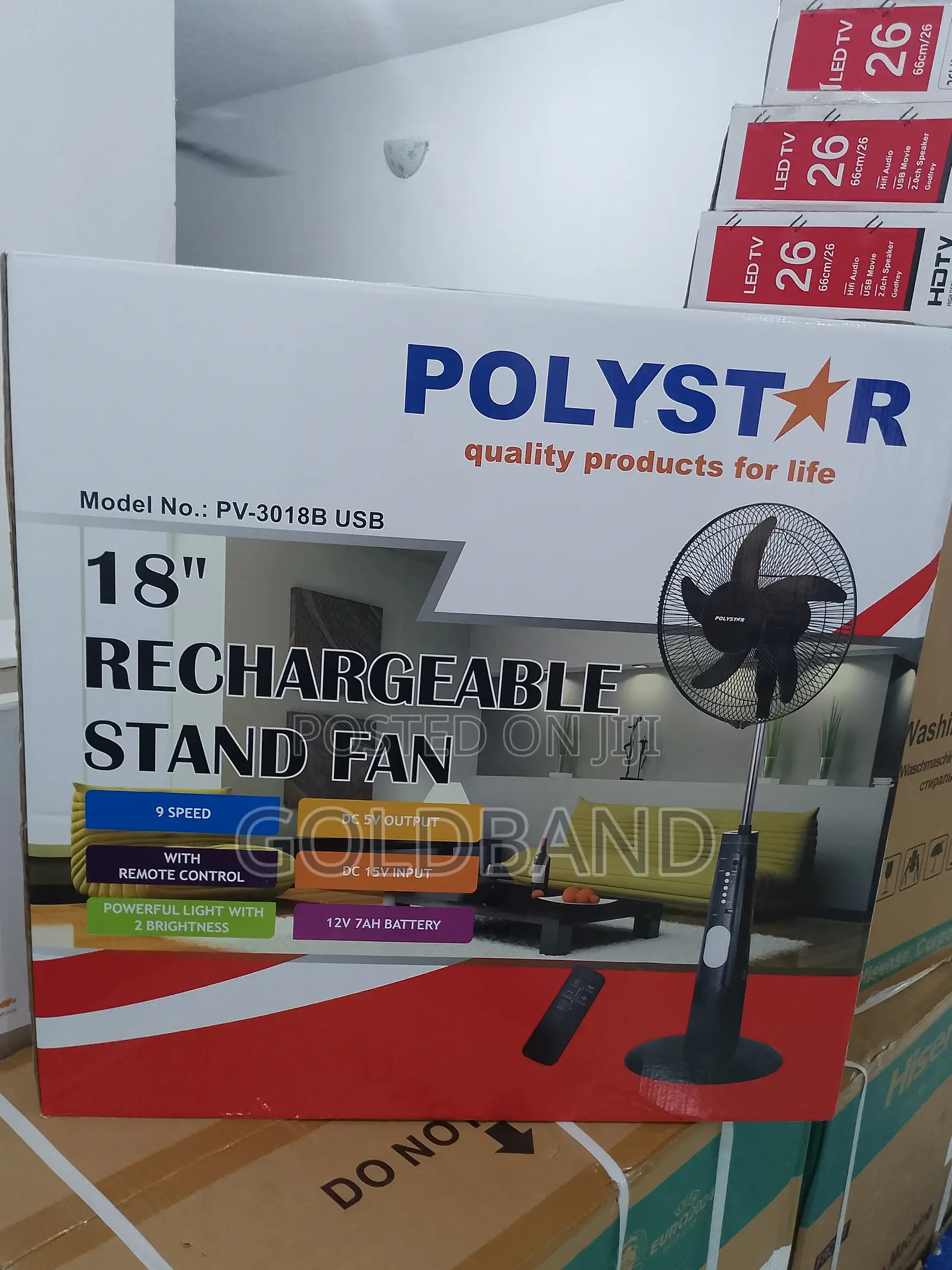 Premium 18" (PV3018B) Poly Star Rechargeable Stand Fan