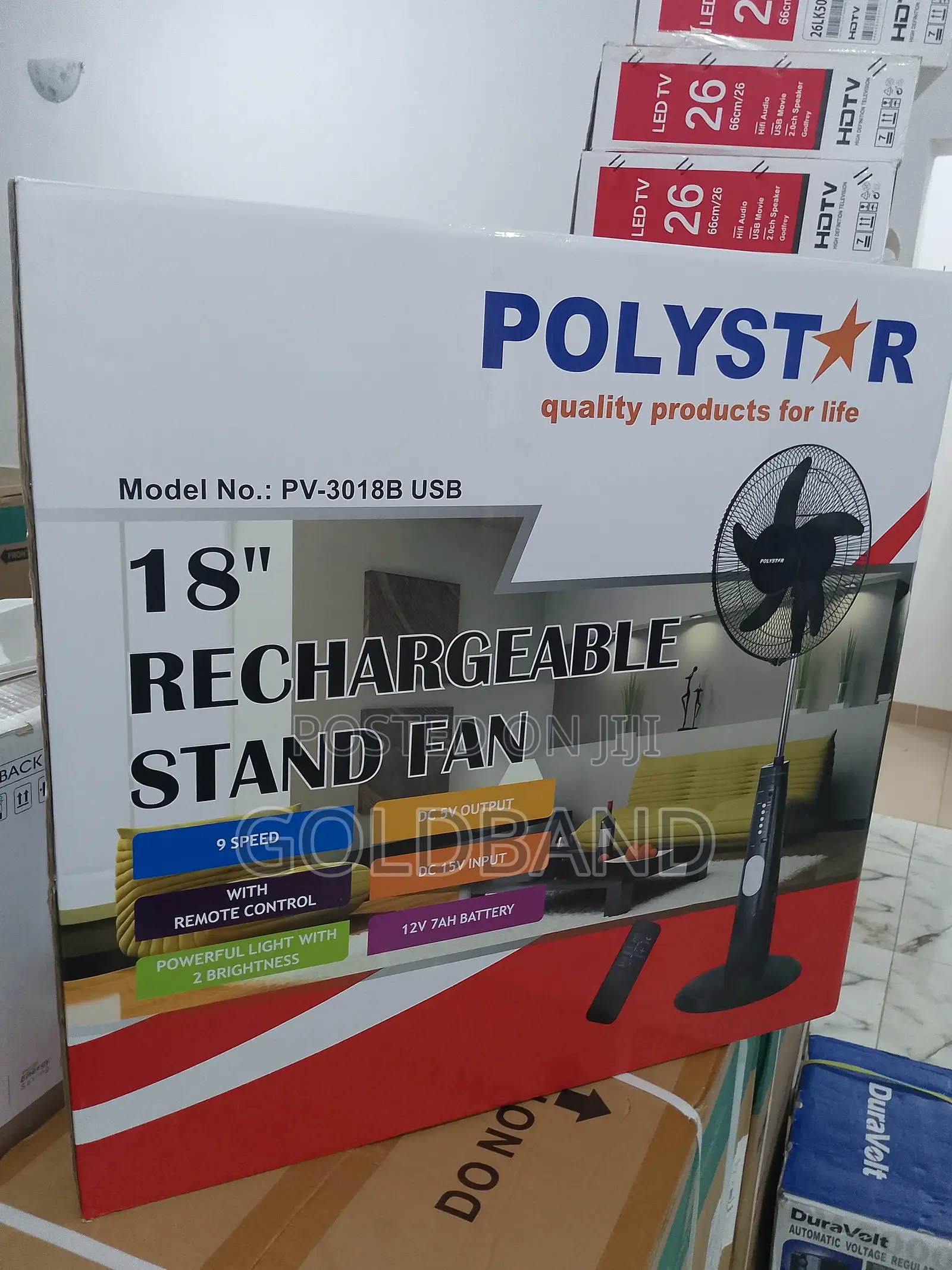 Top Pick Poly Star Rechargeable Stand Fan (18" PV3018B)