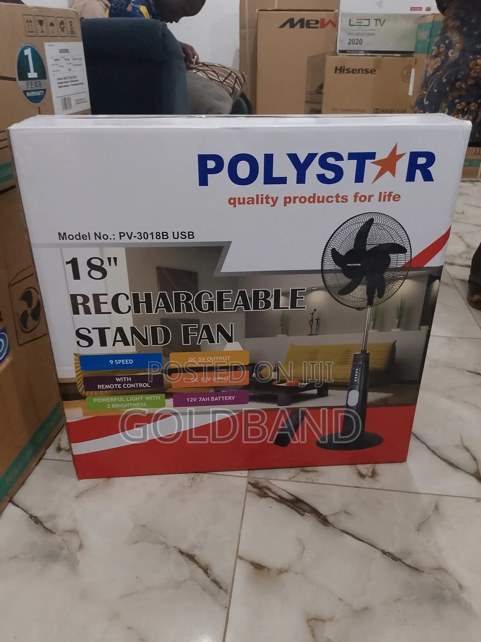 Best Quality Polystar Rechargeable Stand Fan (18" PV3018B)