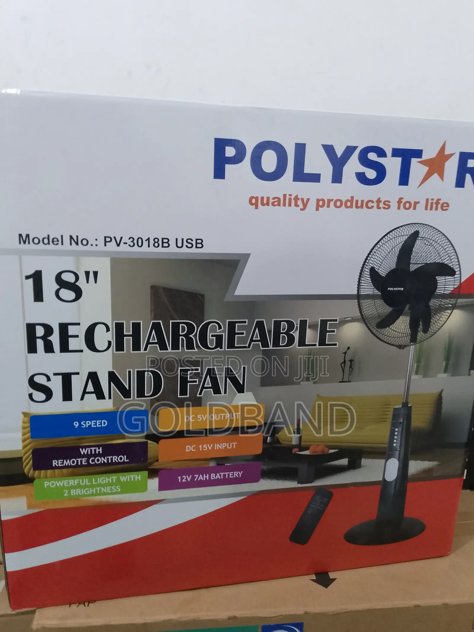 New-in-Stock Polystar Rechargeable Fan (18" PV3018B)