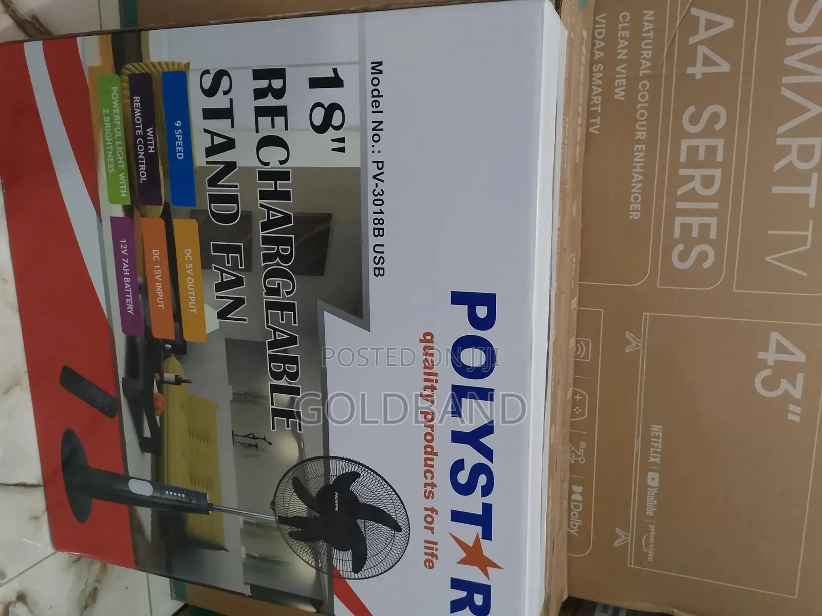 Avaliable18" Poly Star Rechargeable Stand Fan (PV3018B)