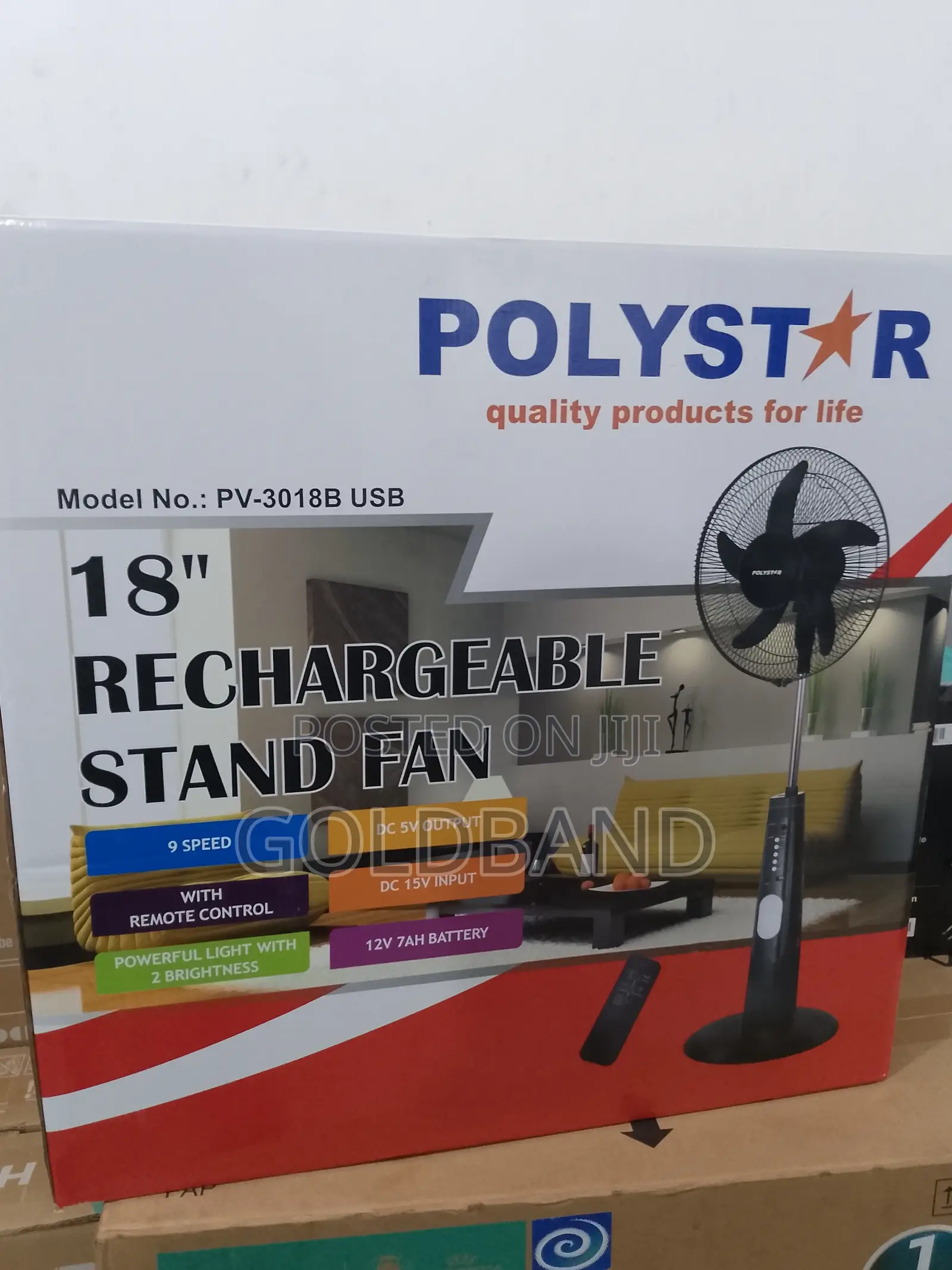 Very Strong Poly Star Rechargeable Fan (18" PV3018B)