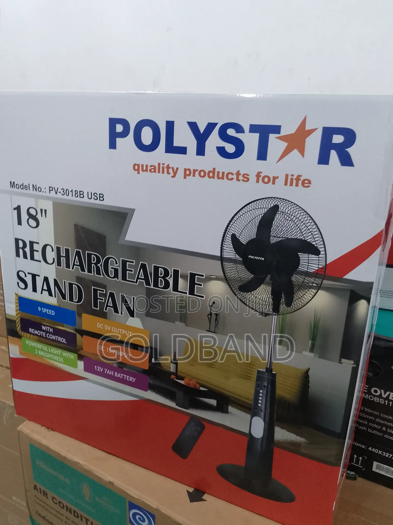Quality 18" Poly Star Rechargeable Fan (PV3018B)