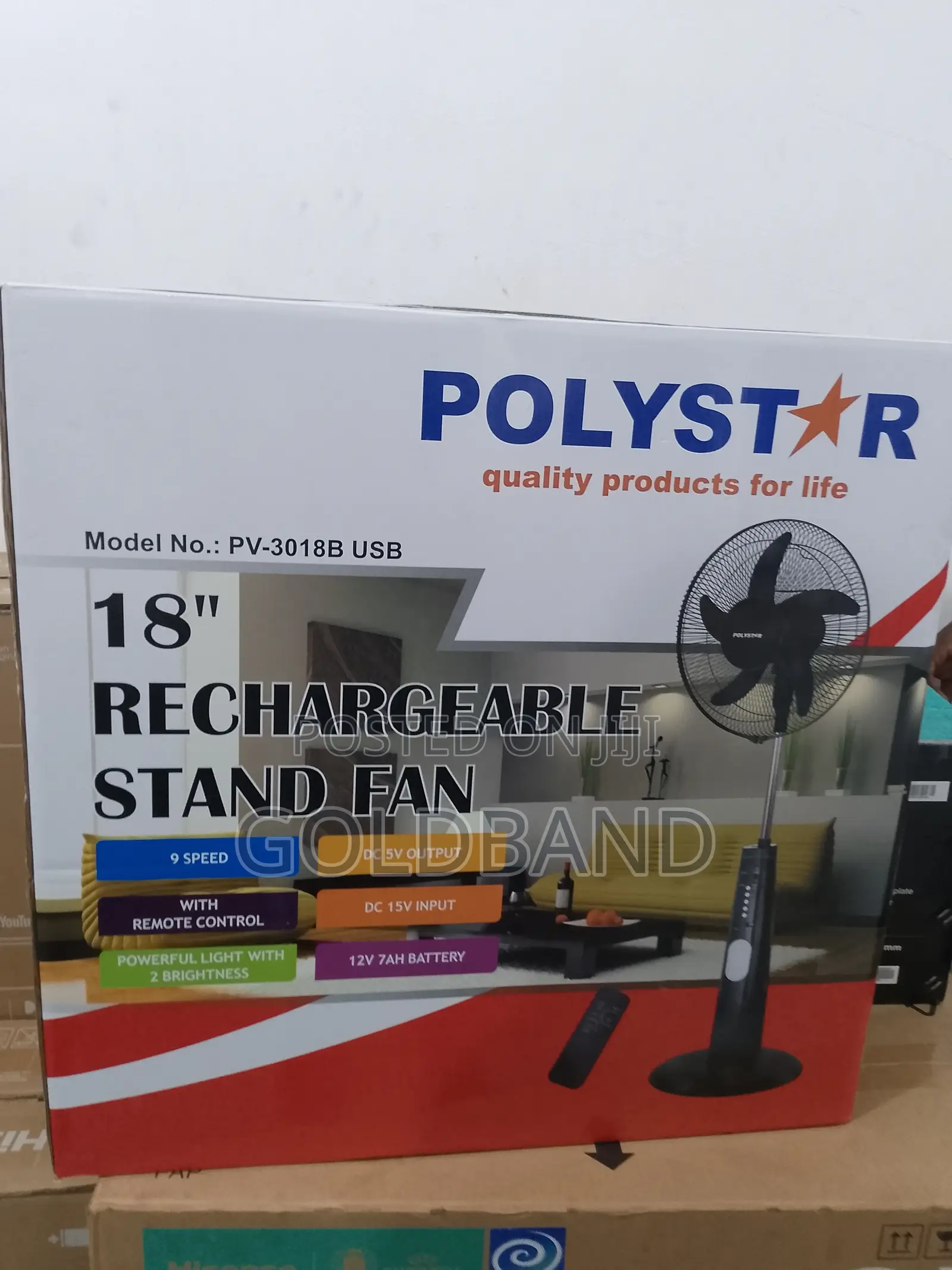 Energy-Efficient Poly Star Rechargeable Stand Fan (18" 3018B