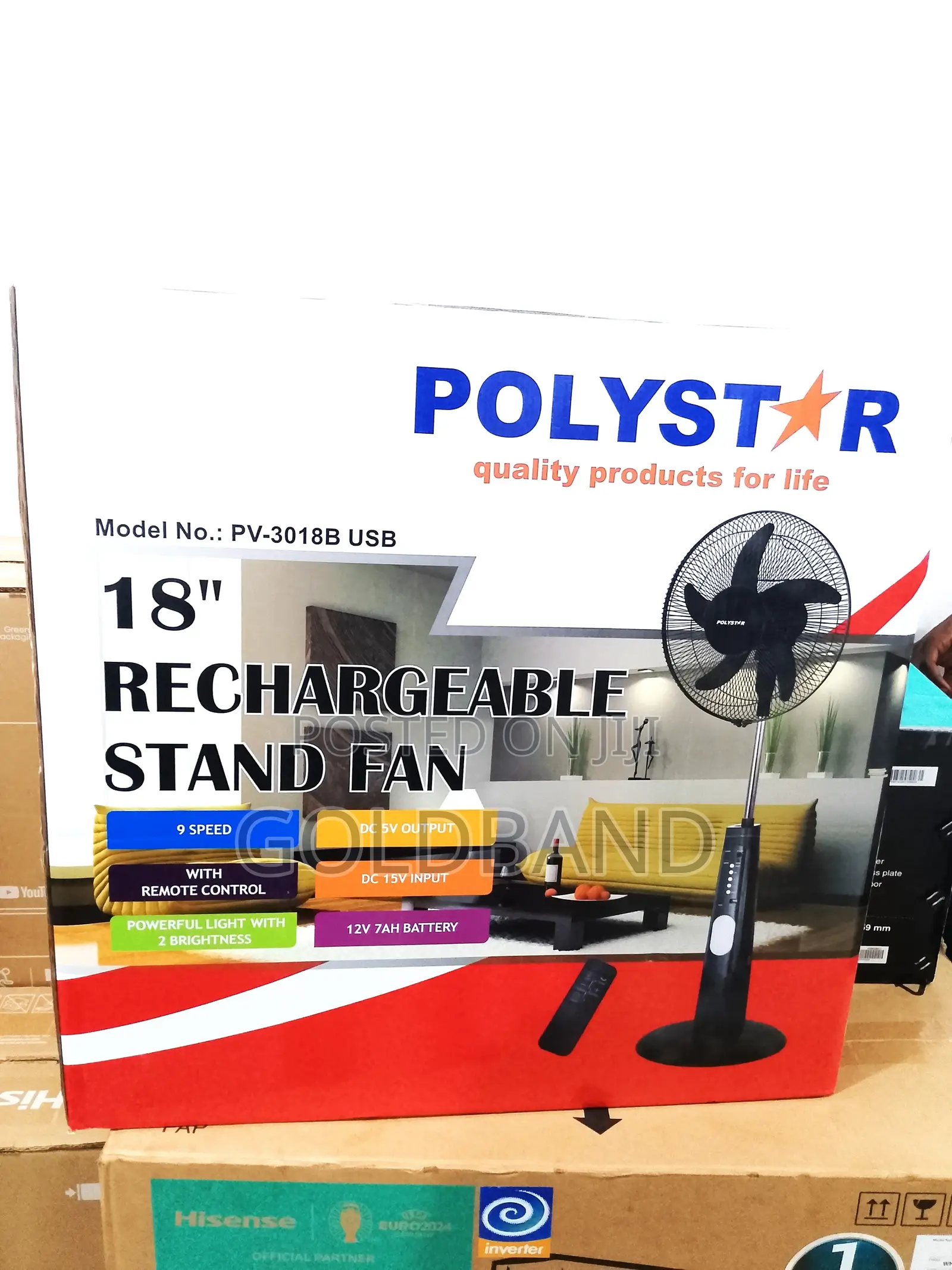 Long0lasting Poly Star 18" PV3018B Rechargeable Fan