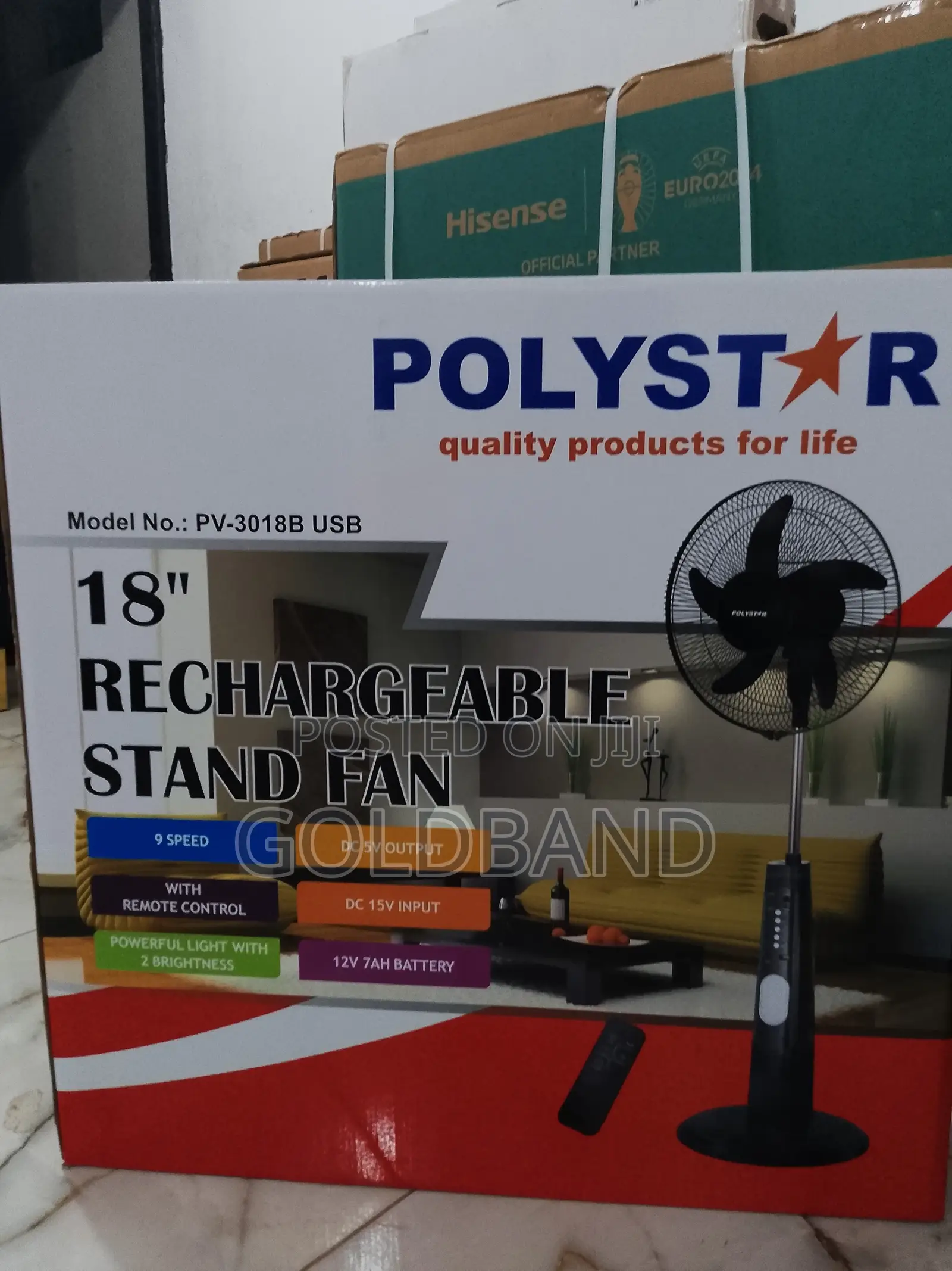 Long0lasting Poly Star 18" PV3018B Rechargeable Fan