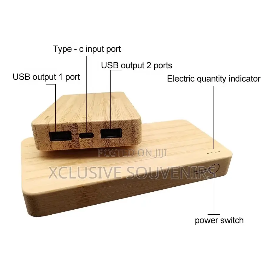 Bamboo Wood High Capacity 10000mah Power Bank Fast Charging