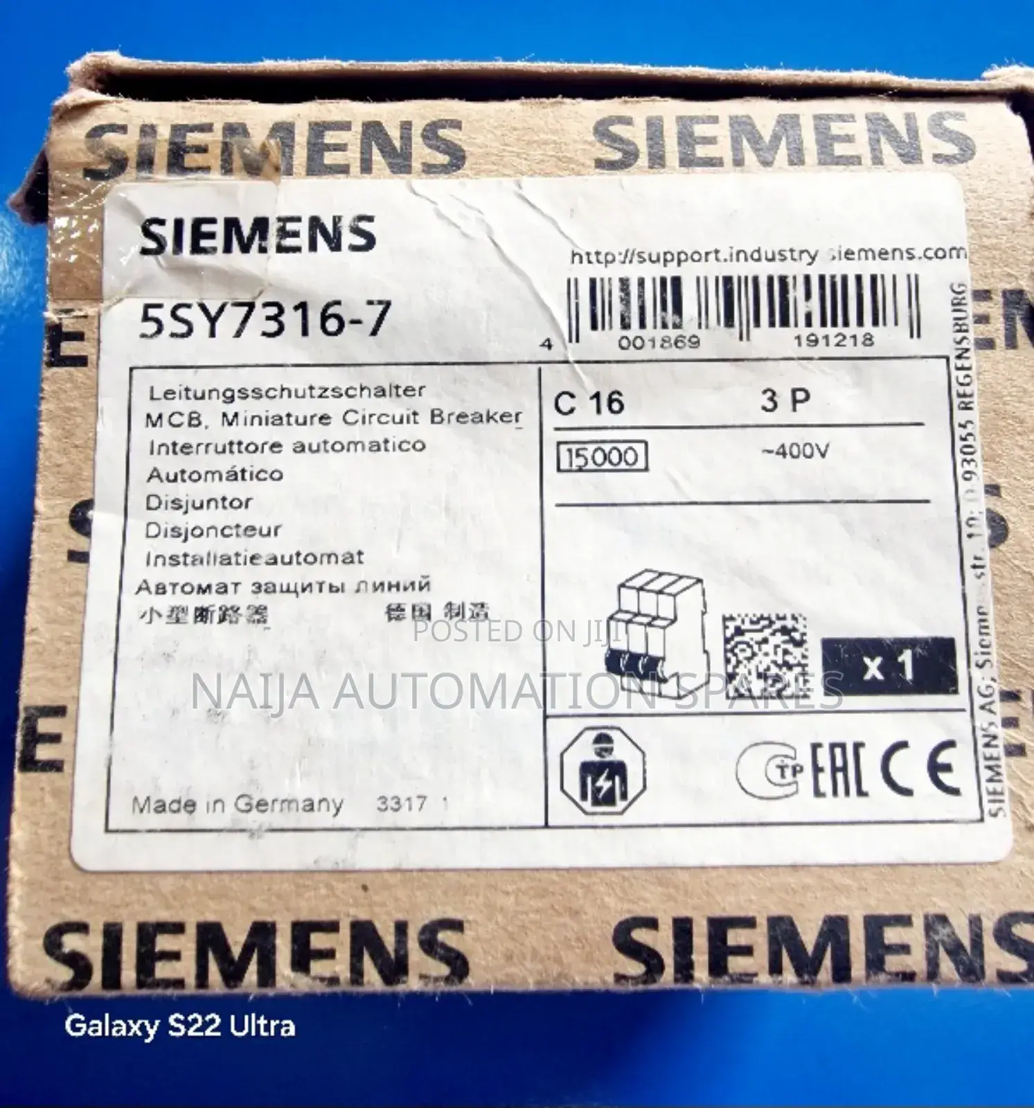 Siemens Miniature Circuit Breaker 3 Pole C16A | 5sy7316-7